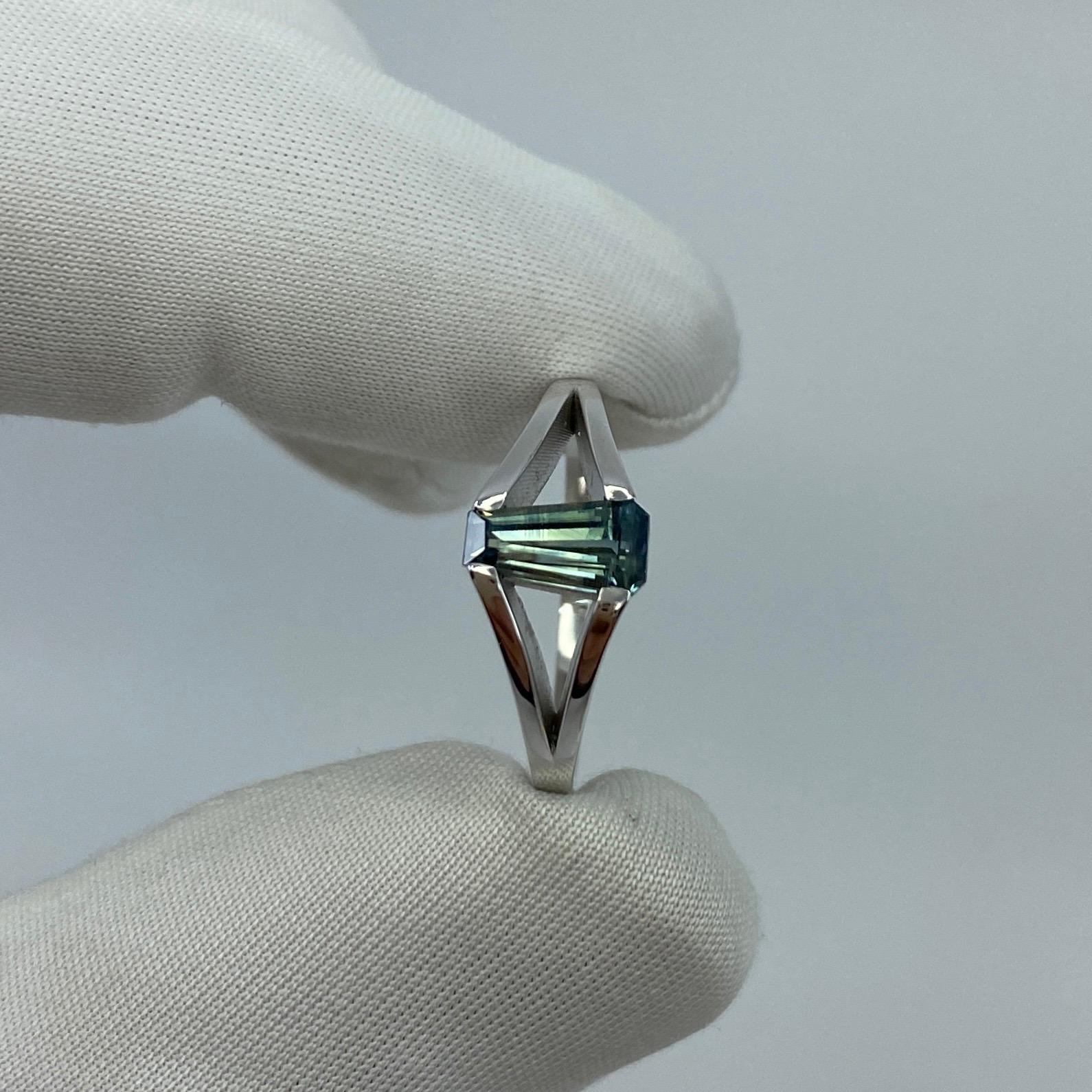 ITSIT Bi Colour Green Blue Australian Sapphire Fancy Cut 18k White Gold Ring 4