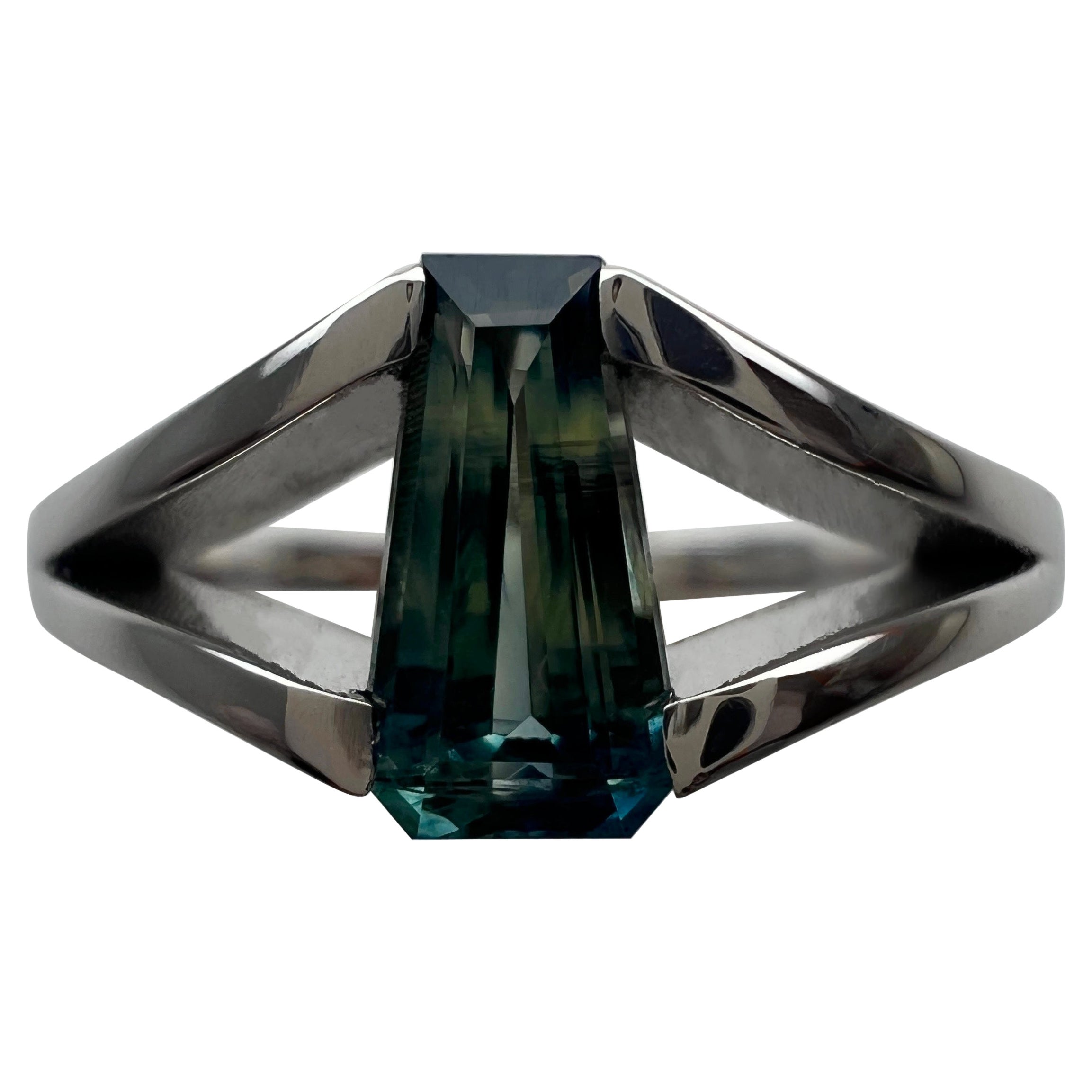 ITSIT Anello in oro bianco 18 carati con zaffiro australiano verde blu bi-colore e taglio a fantasia