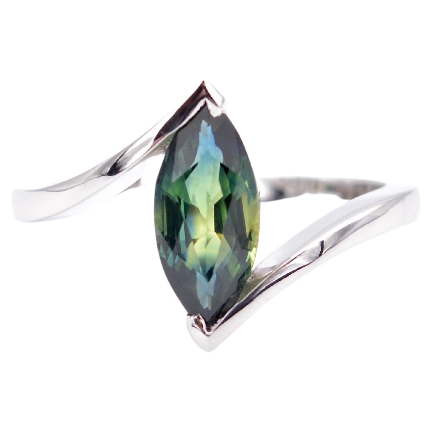 ITSIT Parti Colour Blue Green Australian Sapphire Marquise 18k White Gold Ring