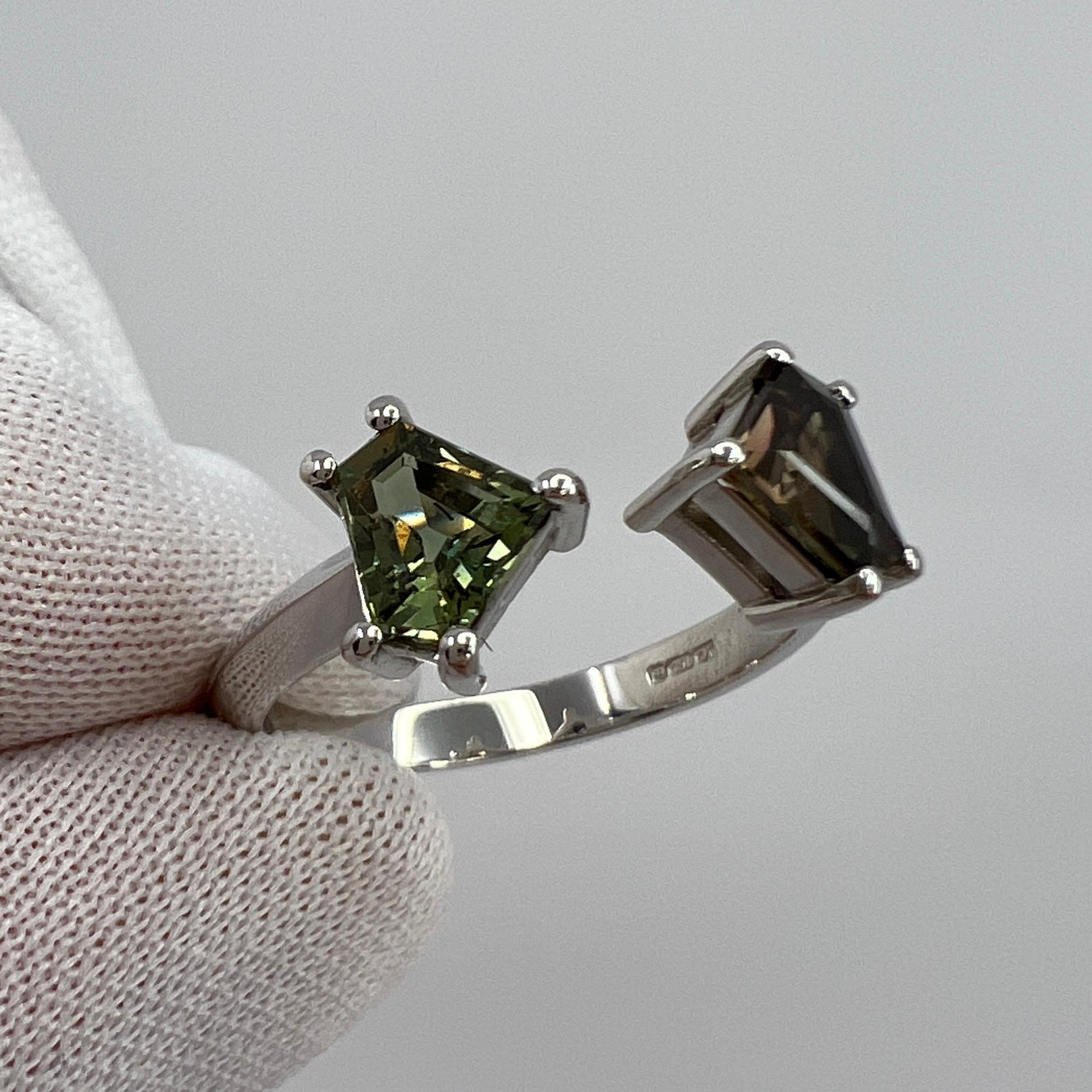 Trapezoid Cut ITSIT Unique Fancy Color Change Sapphire Pentagon Cut 18k White Gold Open Ring For Sale