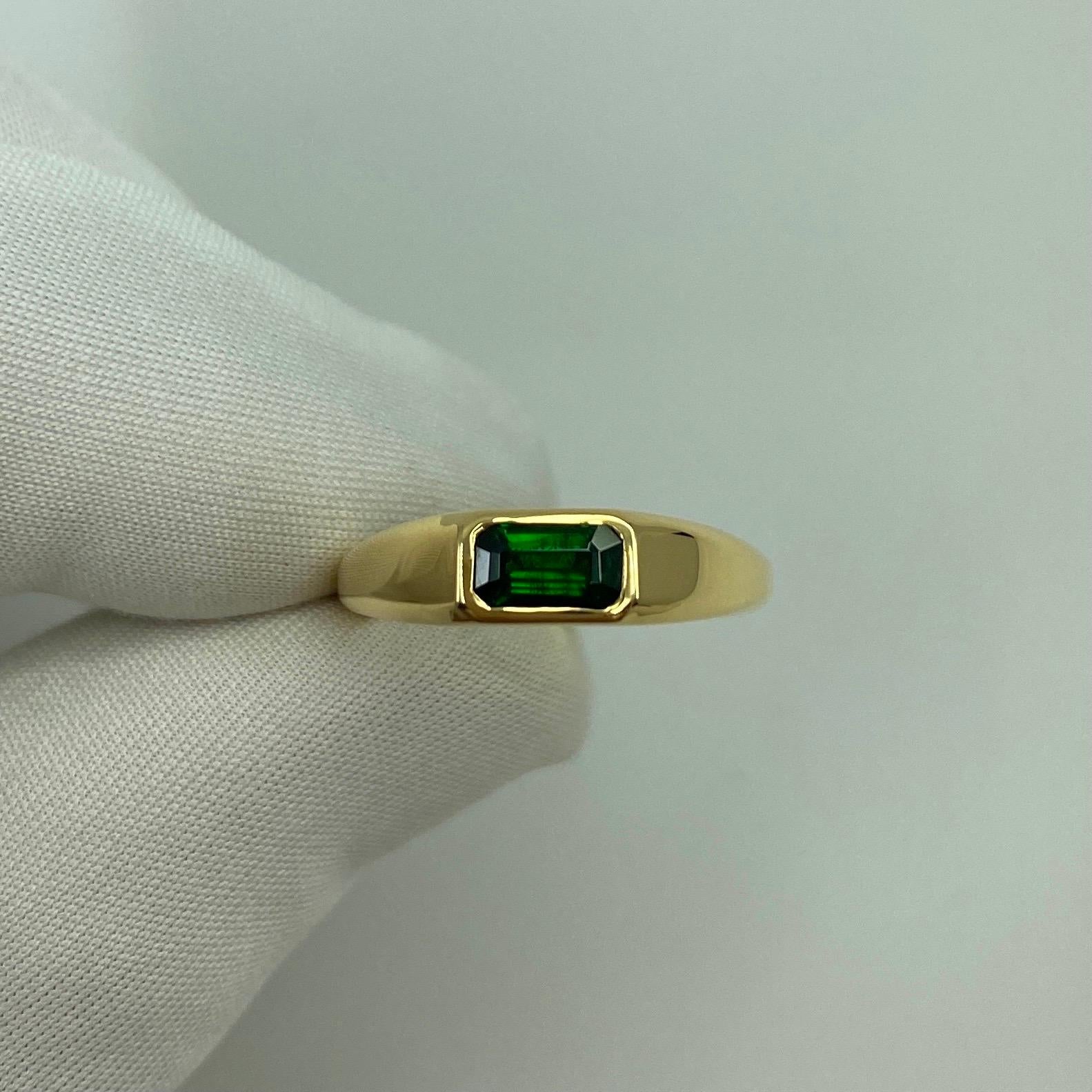 Women's or Men's ITSIT Vivid Green Tsavorite Garnet 0.75 Carat Emerald Cut 18k Yellow Gold Ring For Sale