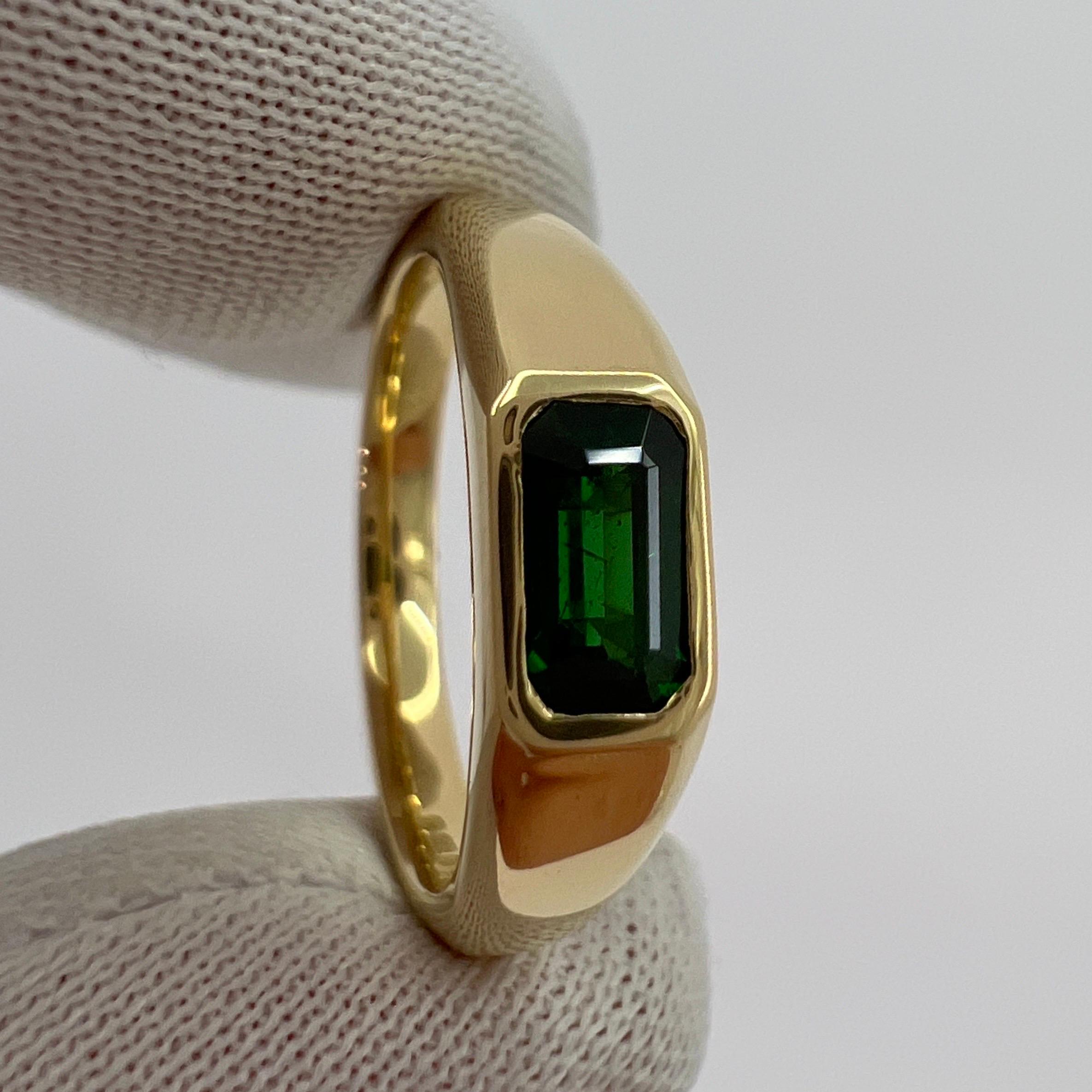 ITSIT Vivid Green Tsavorite Garnet 0.75 Carat Emerald Cut 18k Yellow Gold Ring For Sale 3