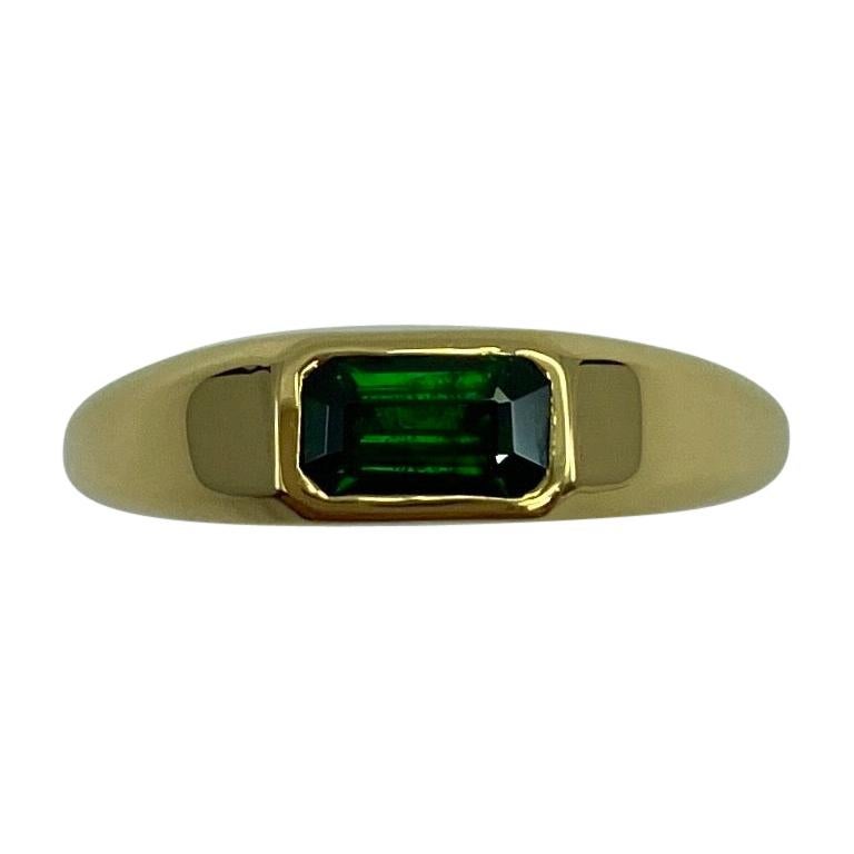 ITSIT Vivid Green Tsavorite Garnet 0.75 Carat Emerald Cut 18k Yellow Gold Ring For Sale