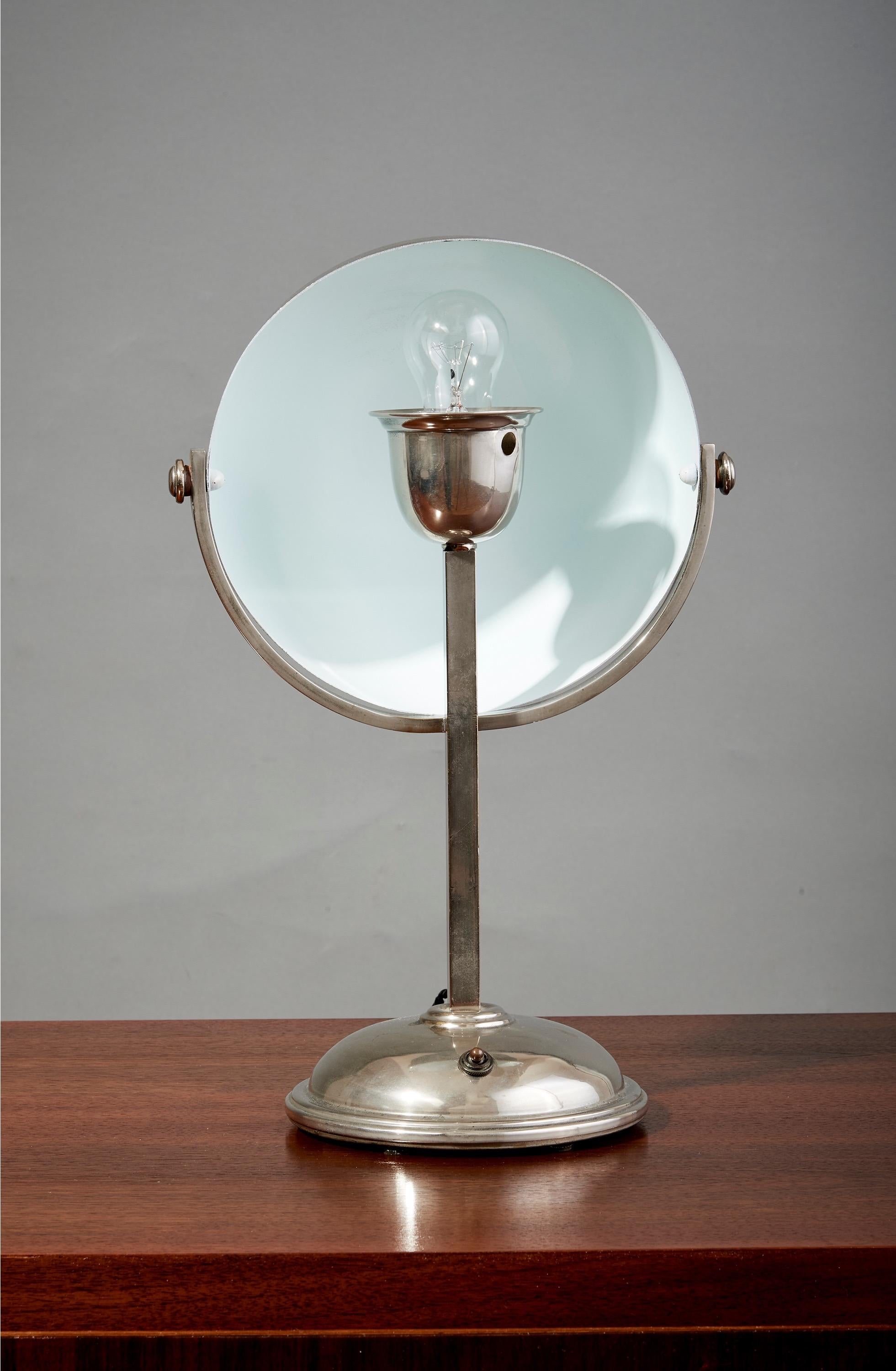 Felix Aublet Style Nickel-Plated Table Lamp with Rounded Shade, France 1930's For Sale 2