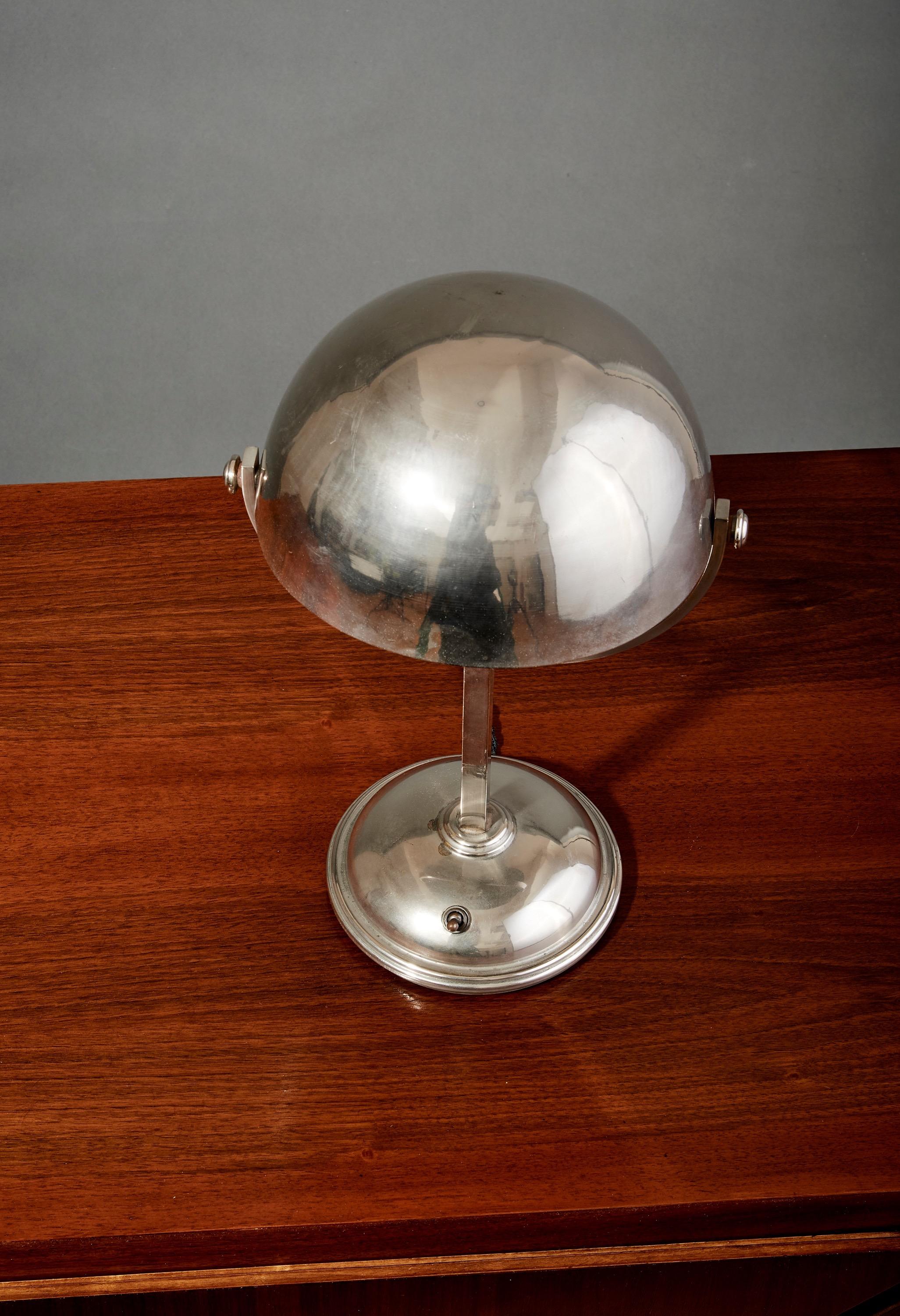 Felix Aublet Style Nickel-Plated Table Lamp with Rounded Shade, France 1930's For Sale 3
