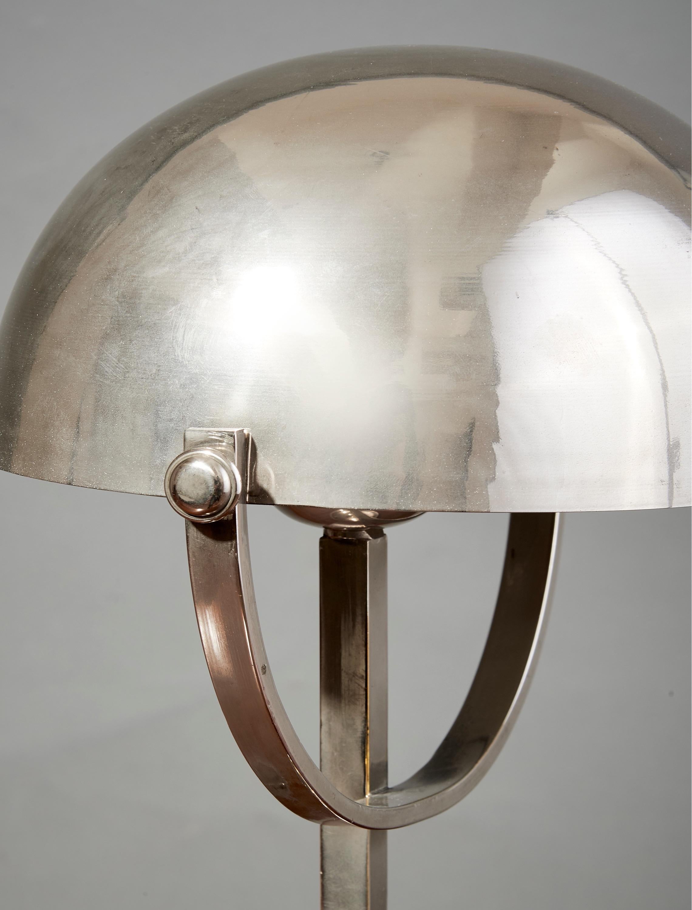 Felix Aublet Style Nickel-Plated Table Lamp with Rounded Shade, France 1930's For Sale 5