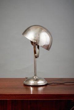 Felix Aublet Style Nickel-Plated Table Lamp with Rounded Shade, France 1930's