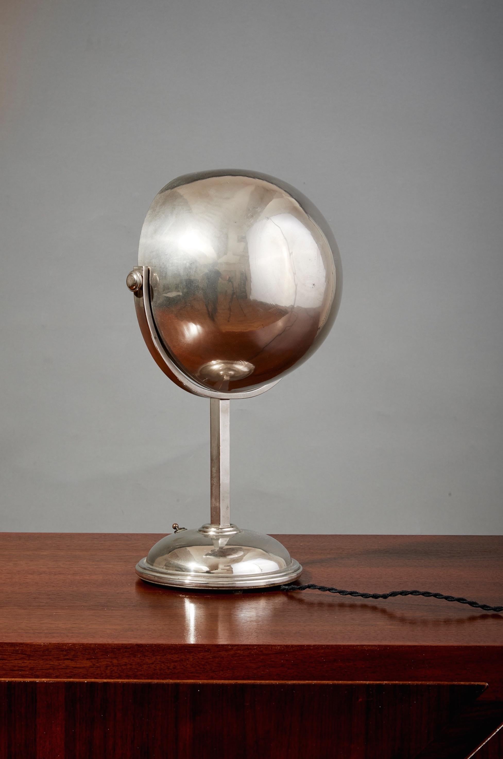 Mid-Century Modern Felix Aublet Style Nickel-Plated Table Lamp with Rounded Shade, France 1930's For Sale