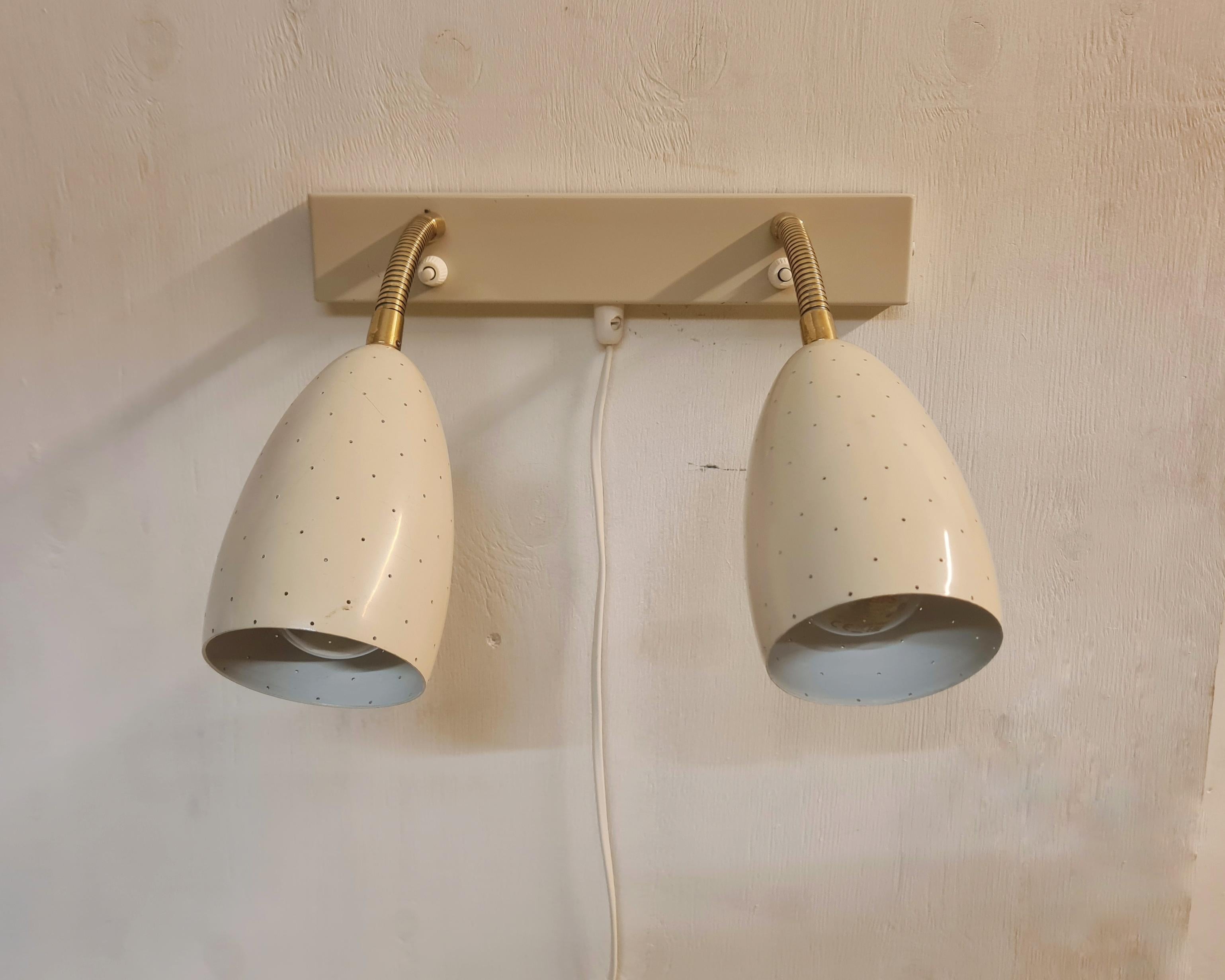 Itsu Adjustable Wall Lamp Model EY 56 in White Perforated Metal Finland 1950s For Sale 3