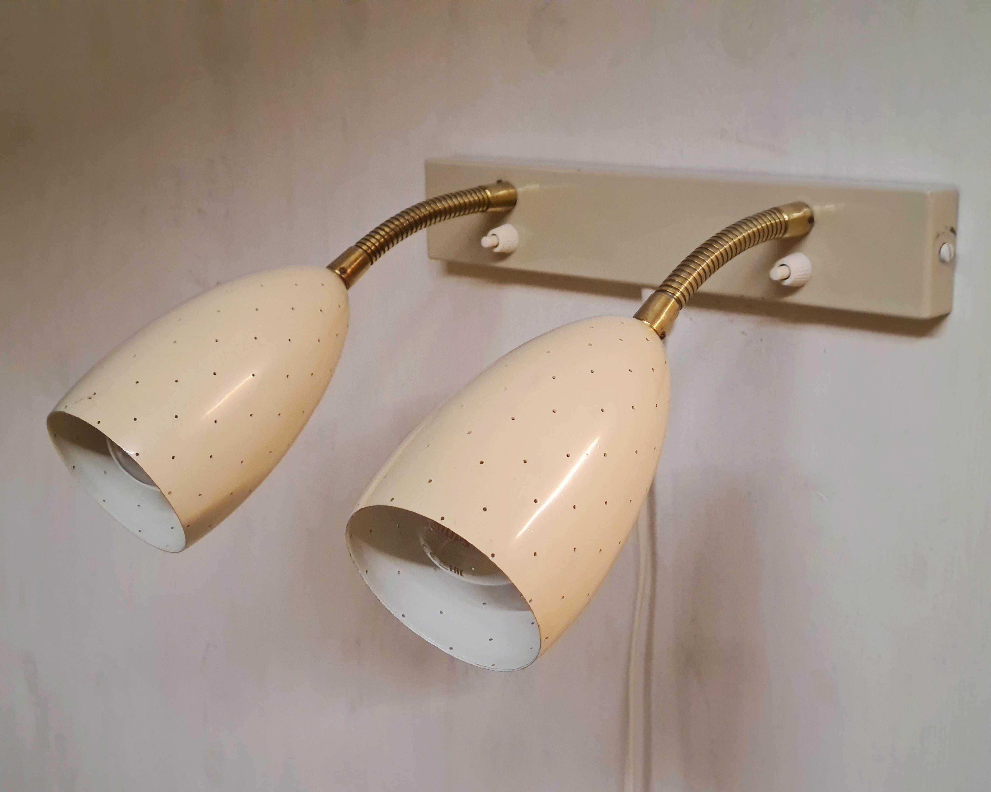Itsu Adjustable Wall Lamp Model EY 56 in White Perforated Metal Finland 1950s For Sale 4