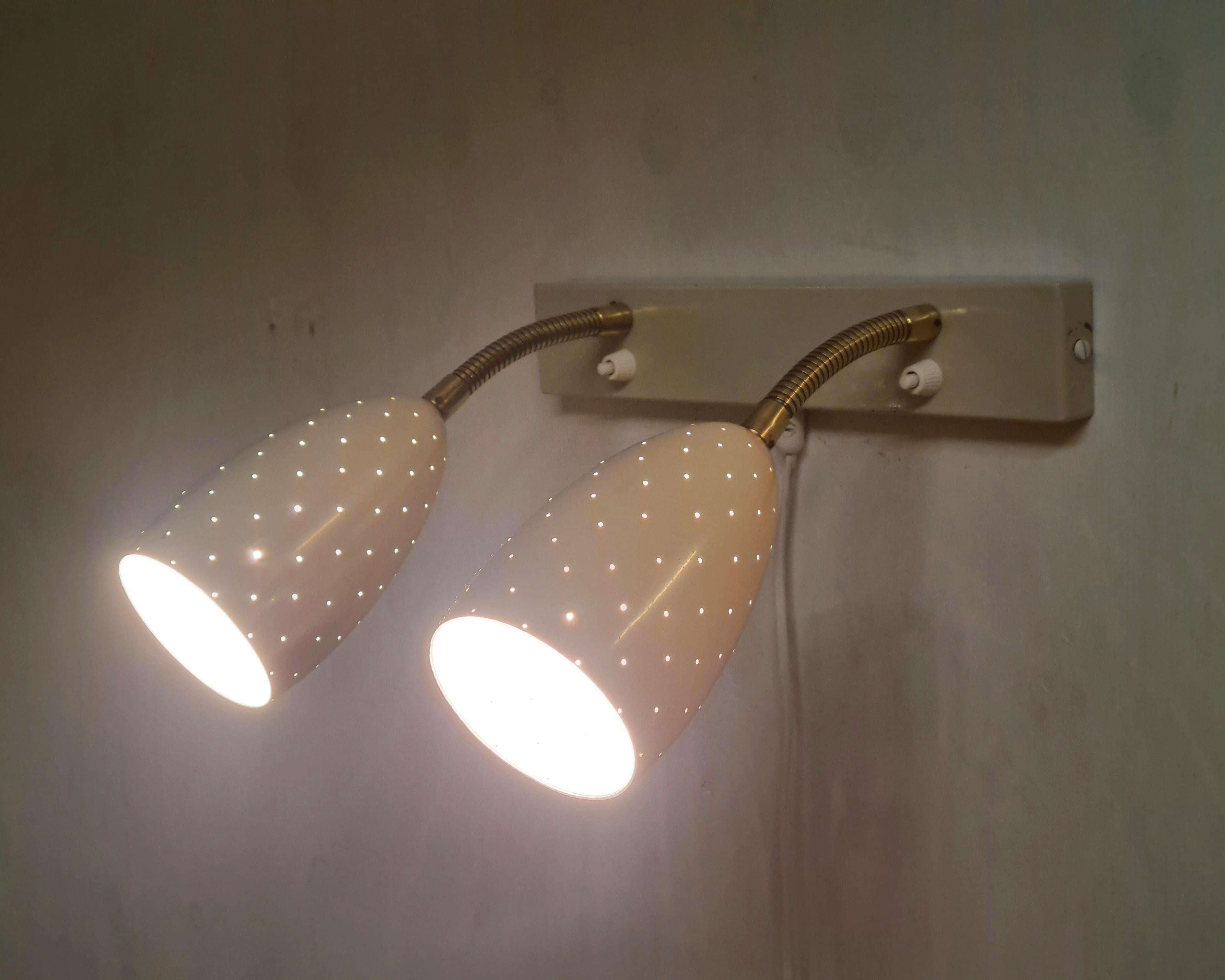 Itsu Adjustable Wall Lamp Model EY 56 in White Perforated Metal Finland 1950s For Sale 5