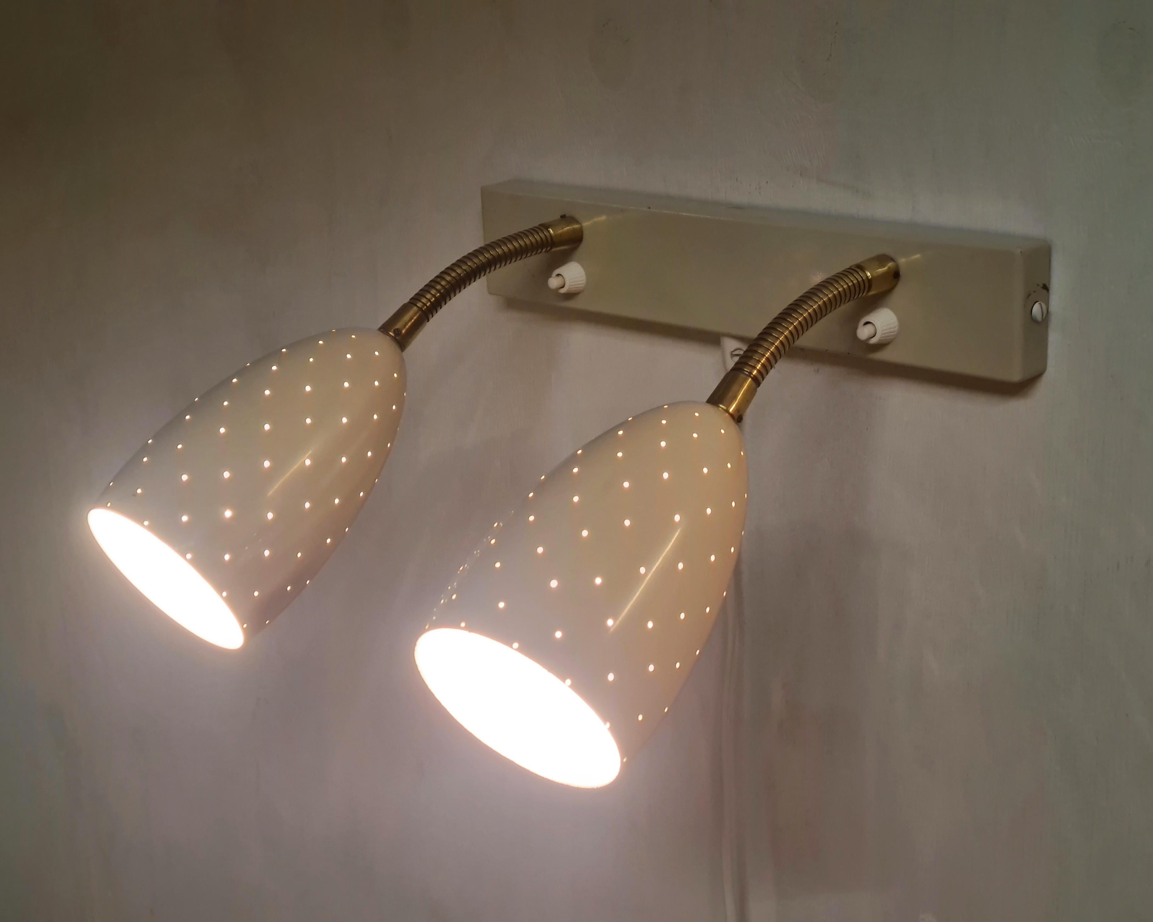 Itsu Adjustable Wall Lamp Model EY 56 in White Perforated Metal Finland 1950s For Sale 6