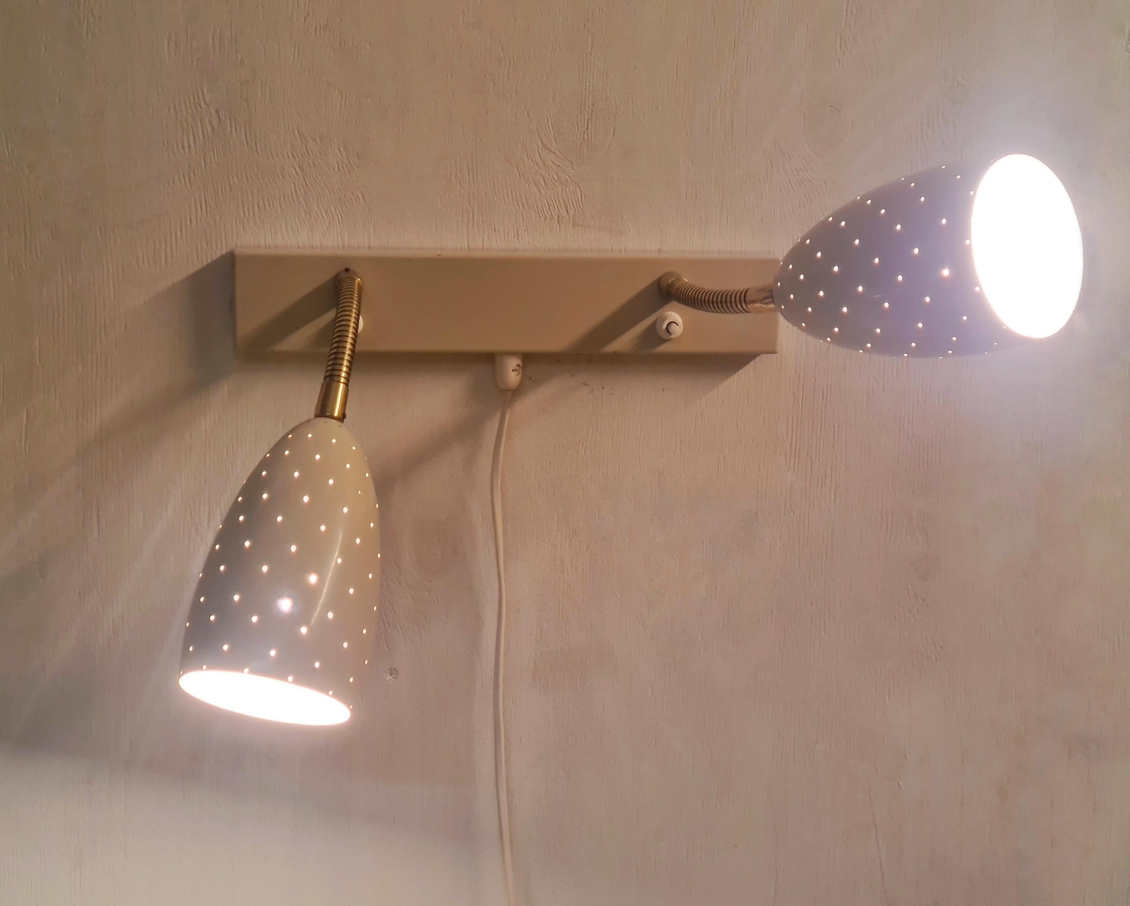 Itsu Adjustable Wall Lamp Model EY 56 in White Perforated Metal Finland 1950s For Sale 7
