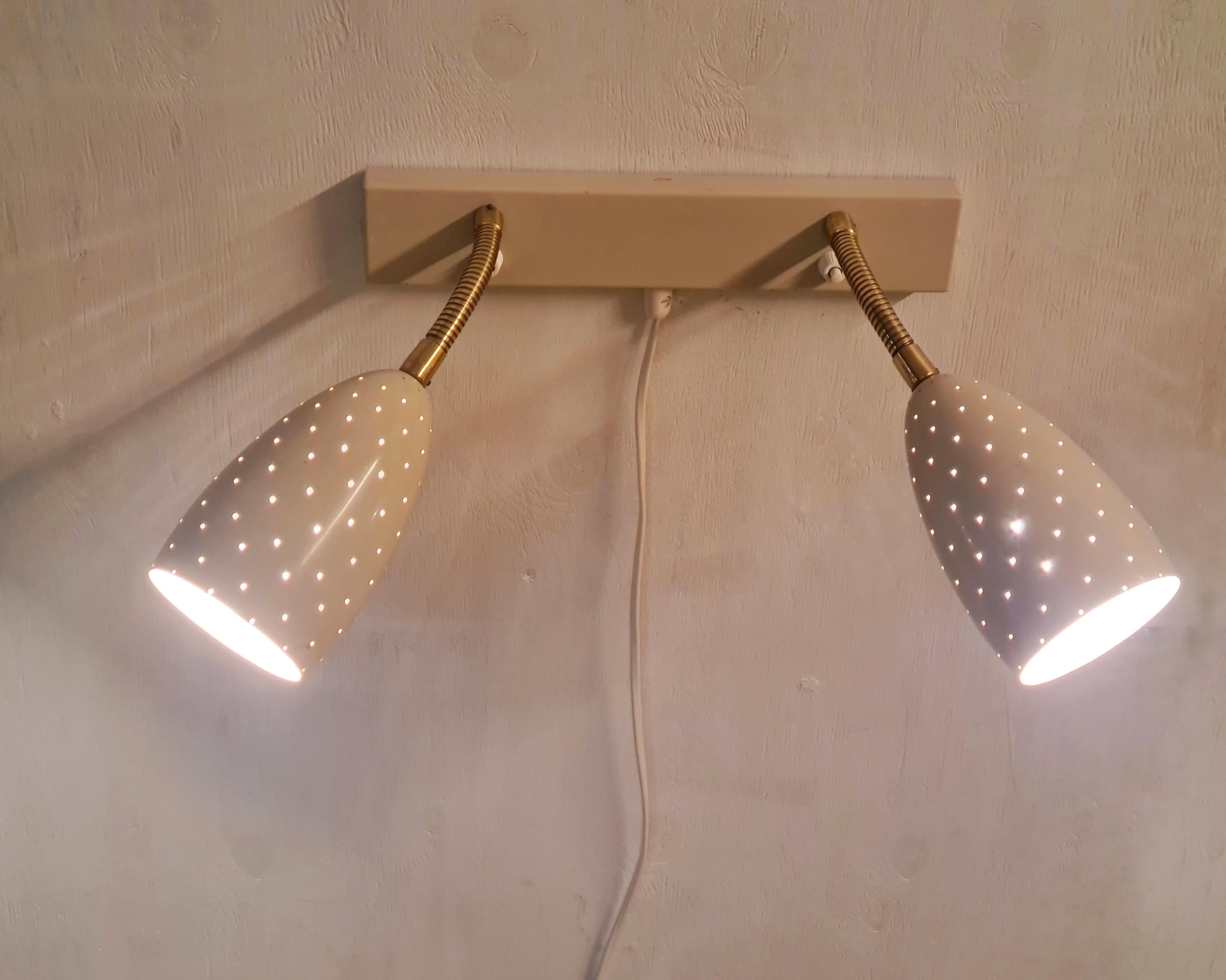 Itsu Adjustable Wall Lamp Model EY 56 in White Perforated Metal Finland 1950s For Sale 9