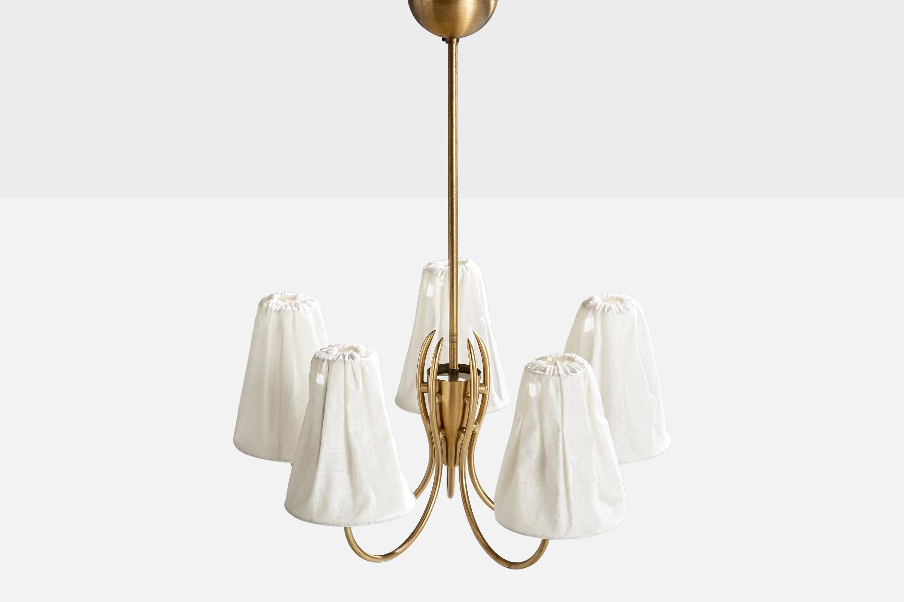 Finlandese Itsu, lampadario, ottone, tessuto, Fabrice, anni '40 in vendita