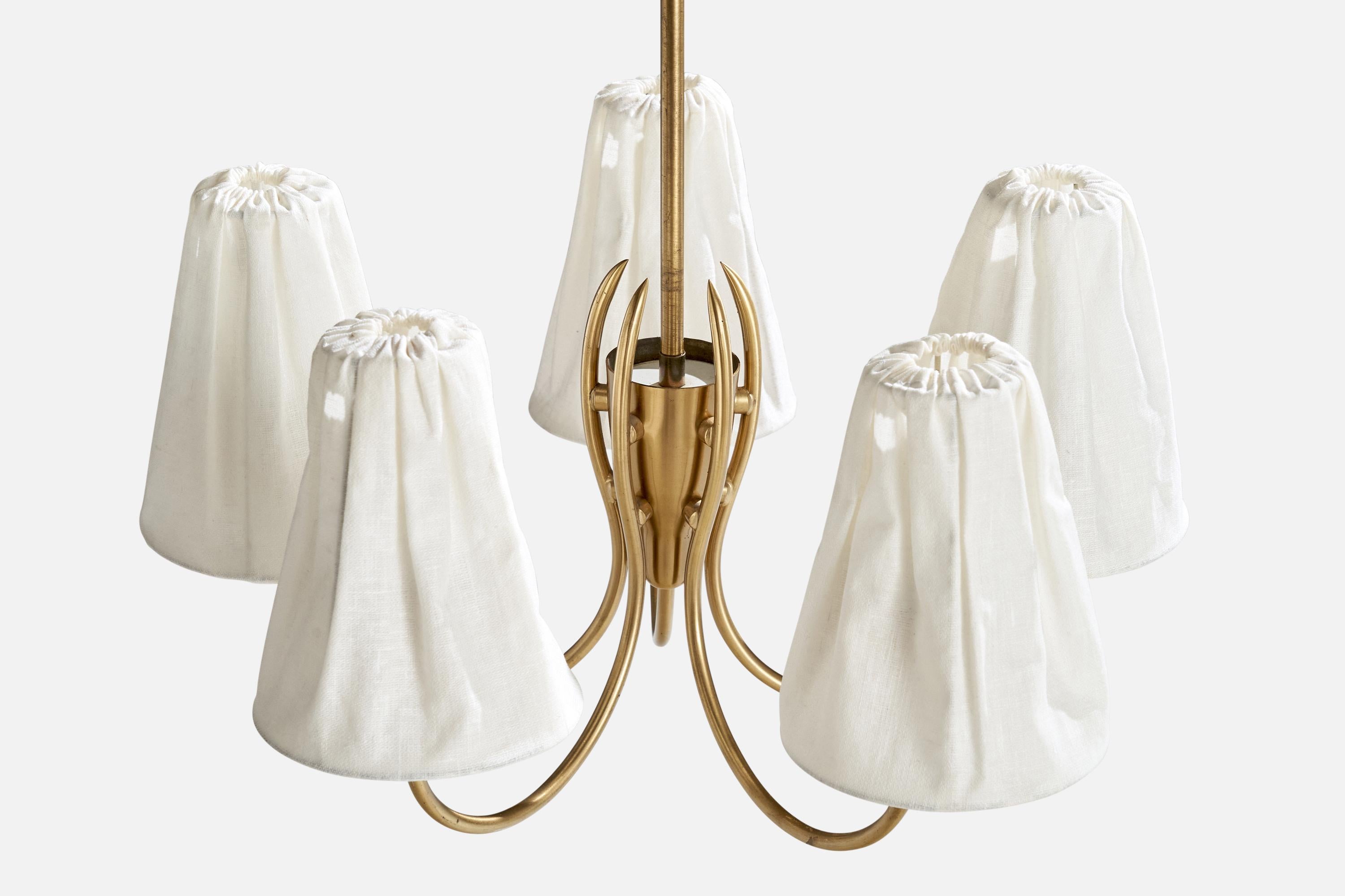 Itsu, lampadario, ottone, tessuto, Fabrice, anni '40 In condizioni buone in vendita a High Point, NC