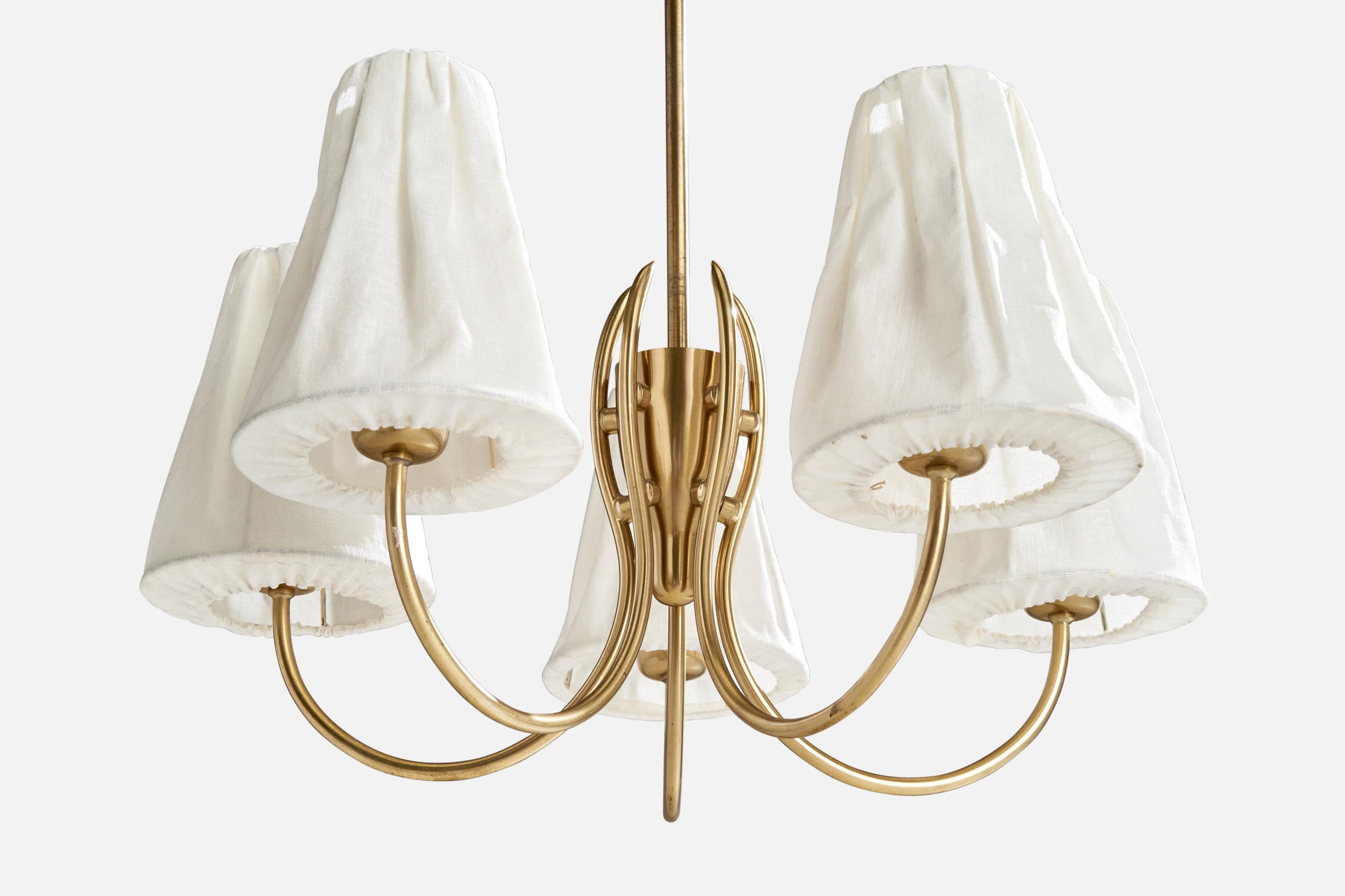 Metà XX secolo Itsu, lampadario, ottone, tessuto, Fabrice, anni '40 in vendita