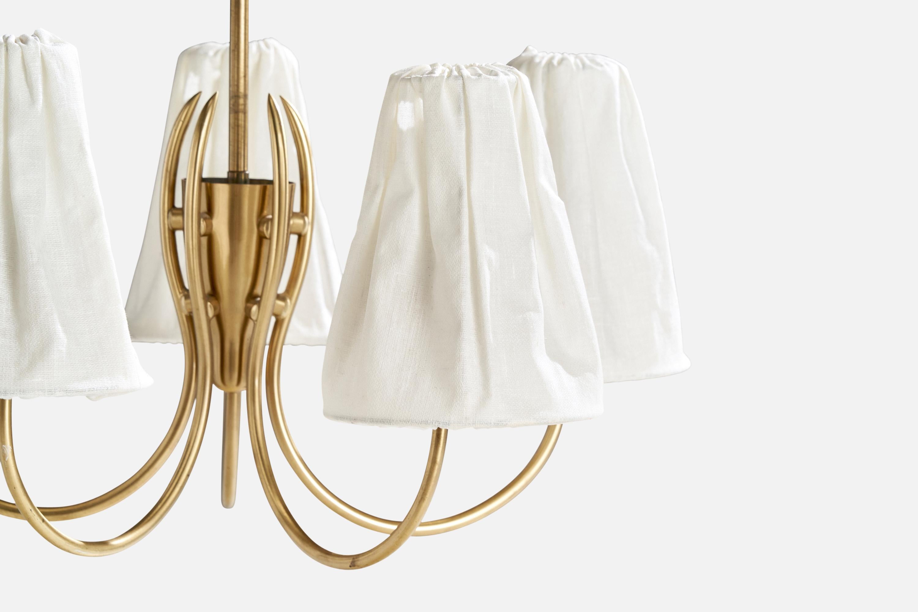 Ottone Itsu, lampadario, ottone, tessuto, Fabrice, anni '40 in vendita