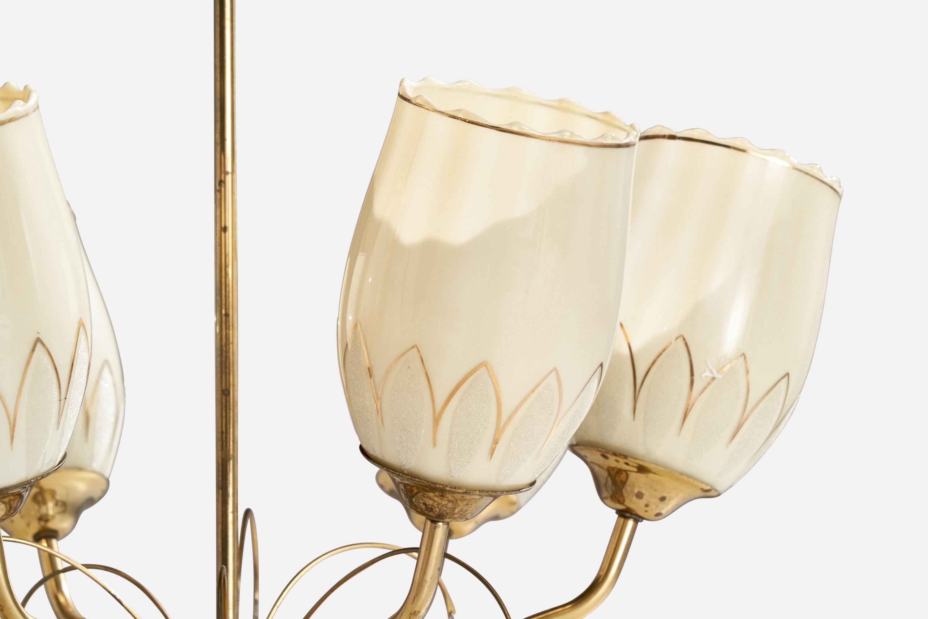Itsu, Chandelier, Brass, Glass, Finland, 1940s For Sale 1