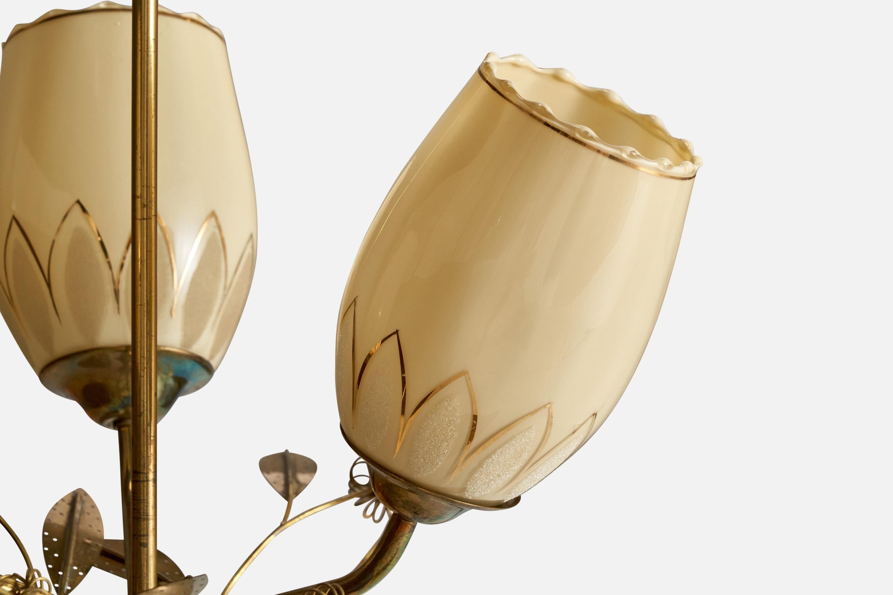 ITSU, Chandelier, Brass, Glass, Finland, 1950s In Good Condition For Sale In High Point, NC
