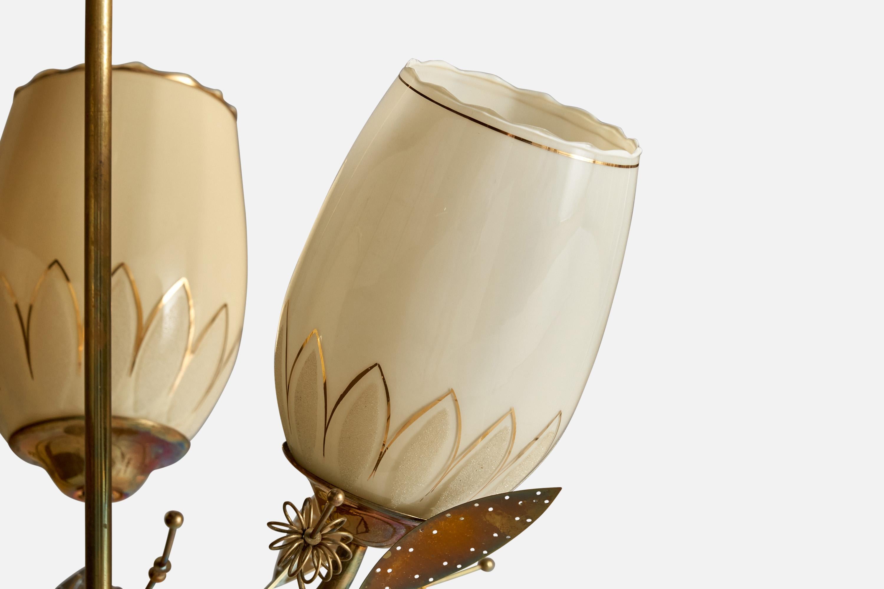 Mid-20th Century ITSU, Chandelier, Brass, Glass, Finland, 1950s