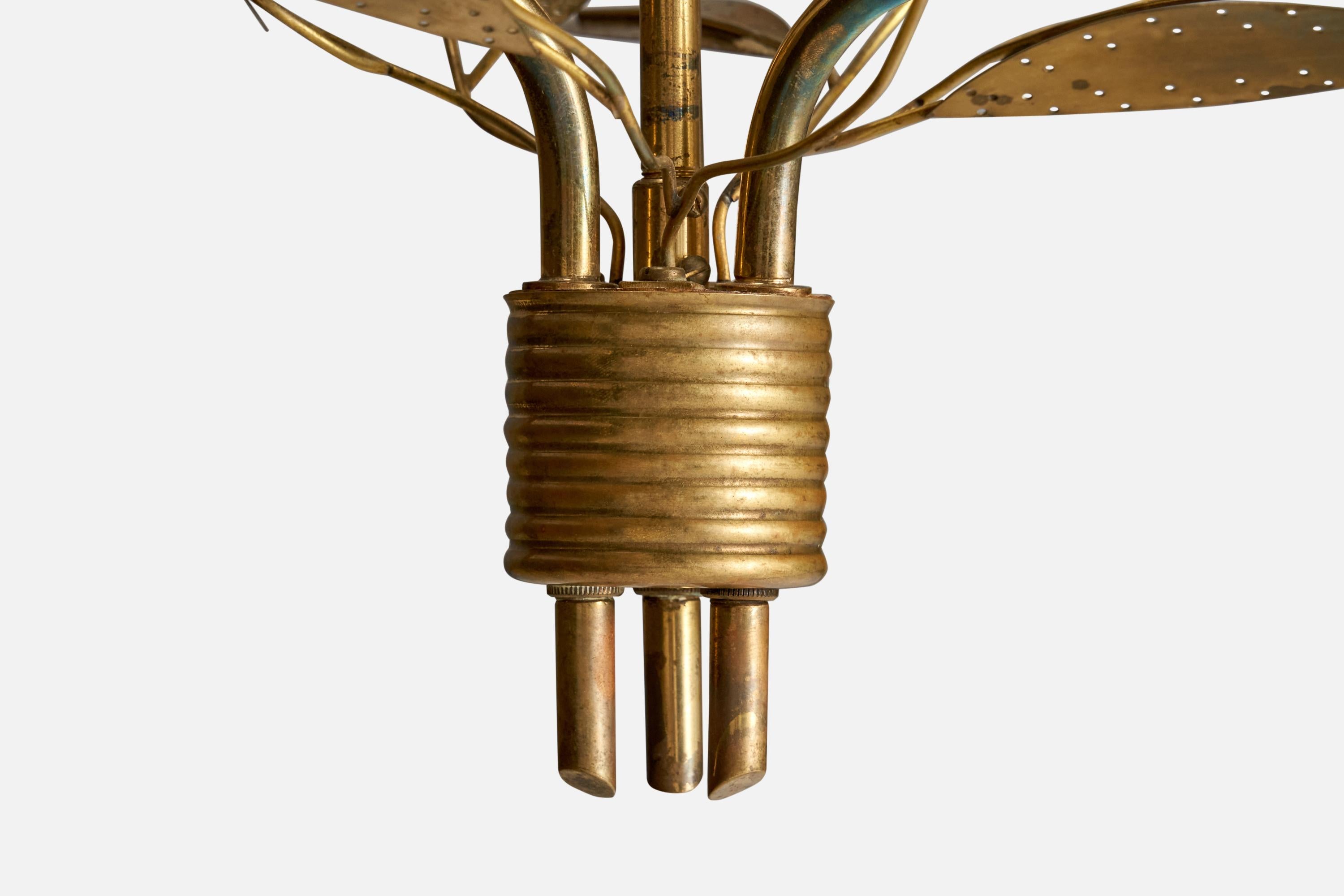 ITSU, Chandelier, Brass, Glass, Finland, 1950s For Sale 1