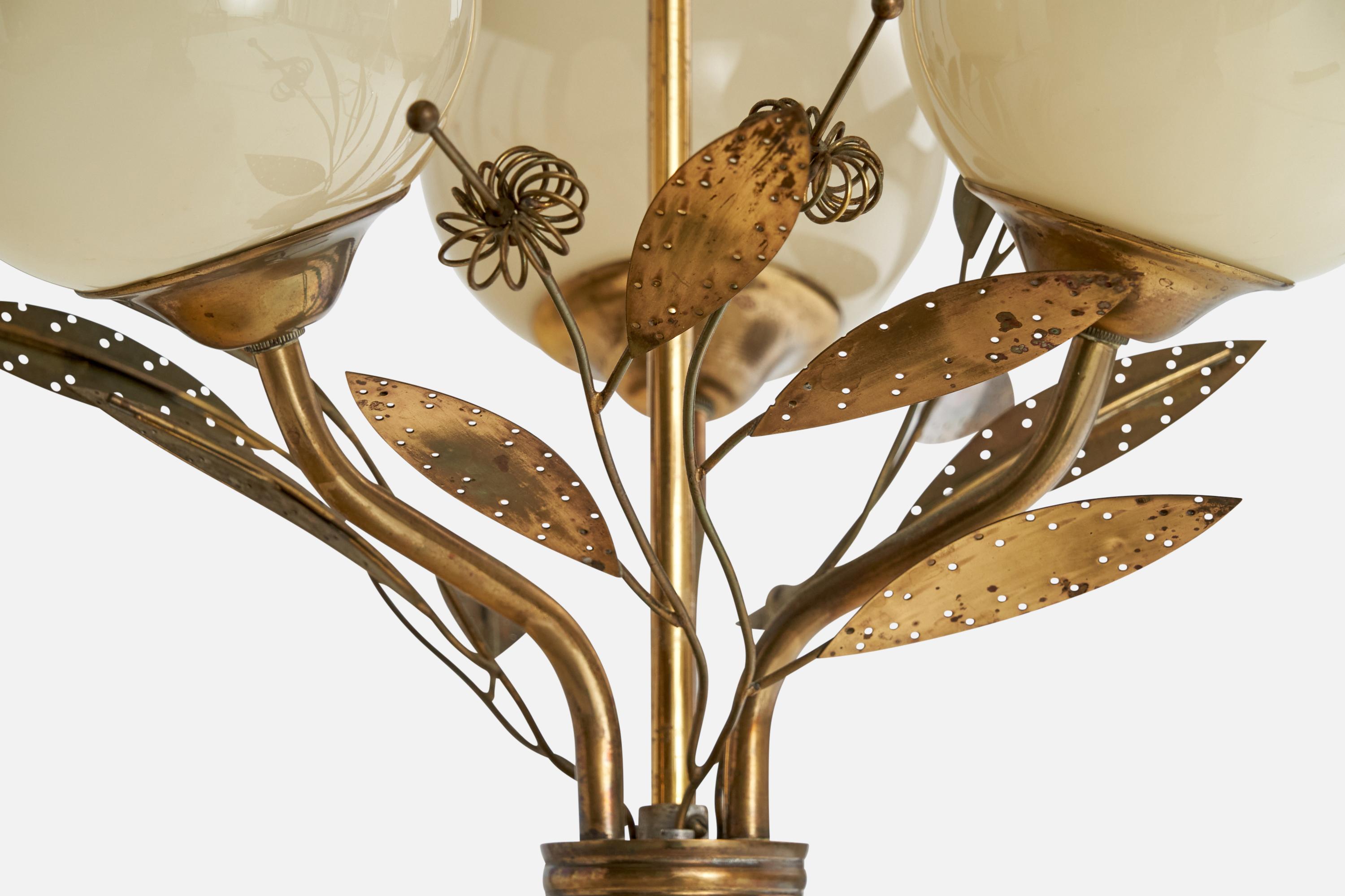 ITSU, Chandelier, Brass, Glass, Finland, 1950s For Sale 1