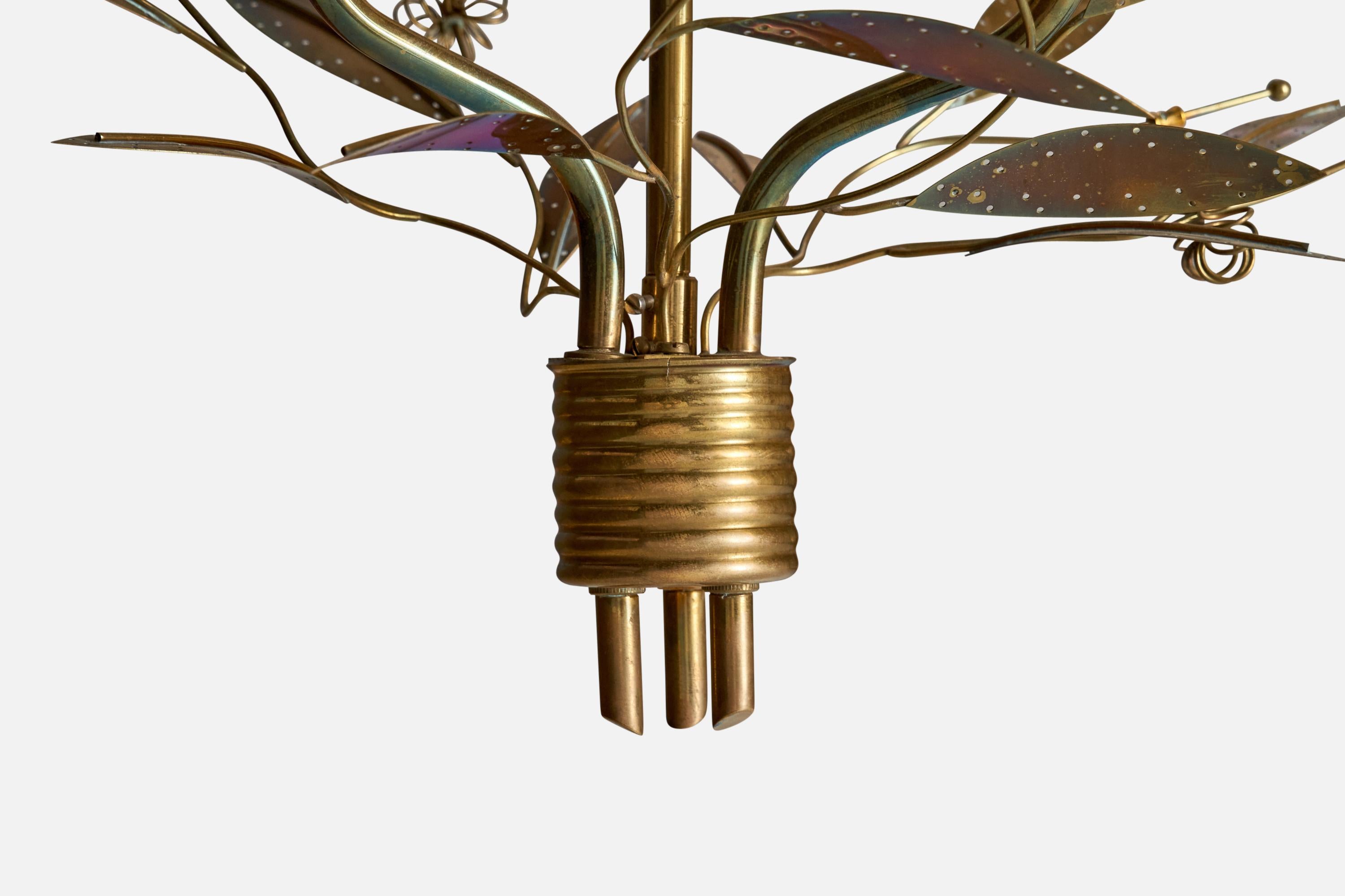 ITSU, Chandelier, Brass, Glass, Finland, 1950s 2