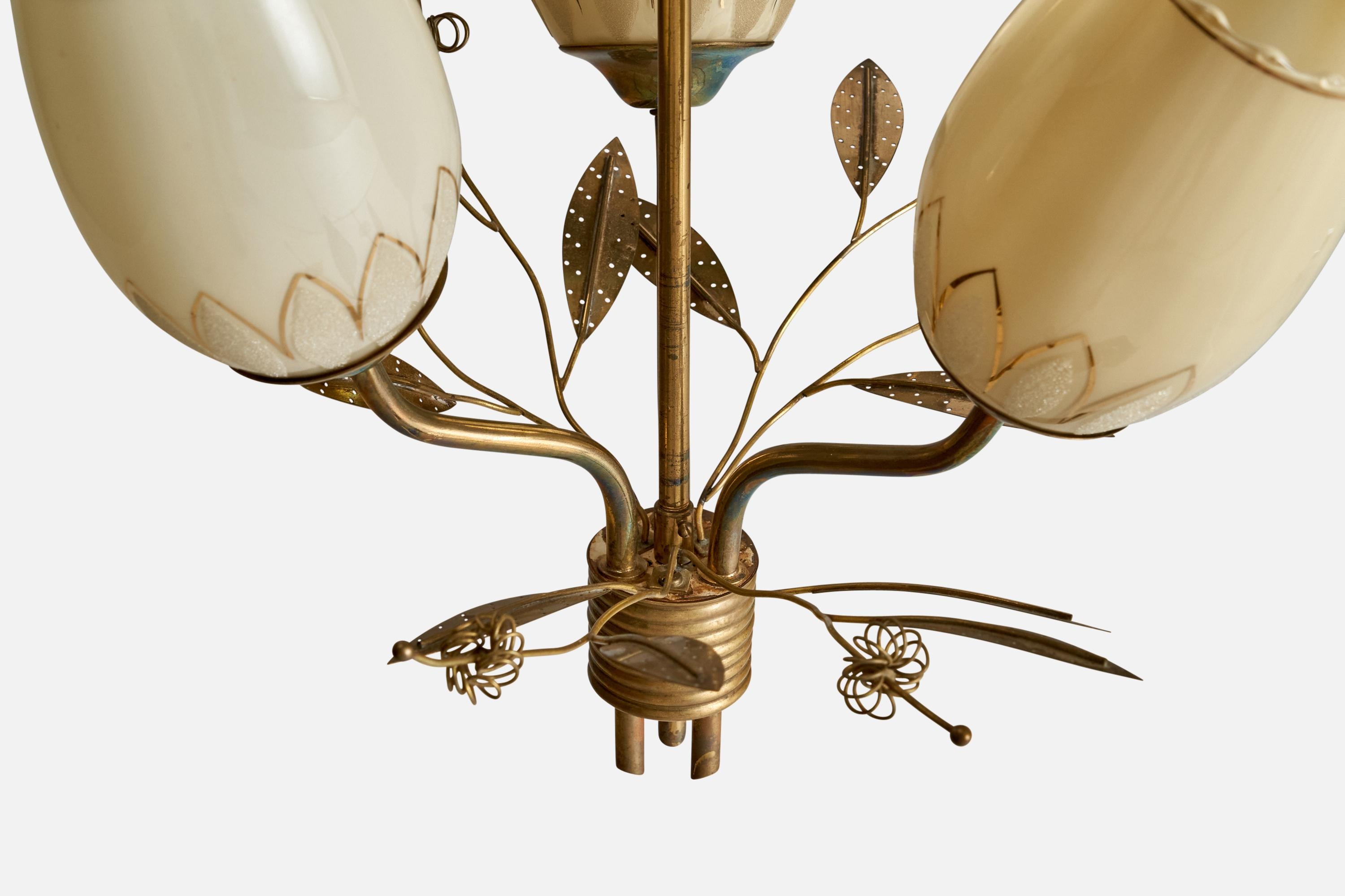 ITSU, Chandelier, Brass, Glass, Finland, 1950s For Sale 2