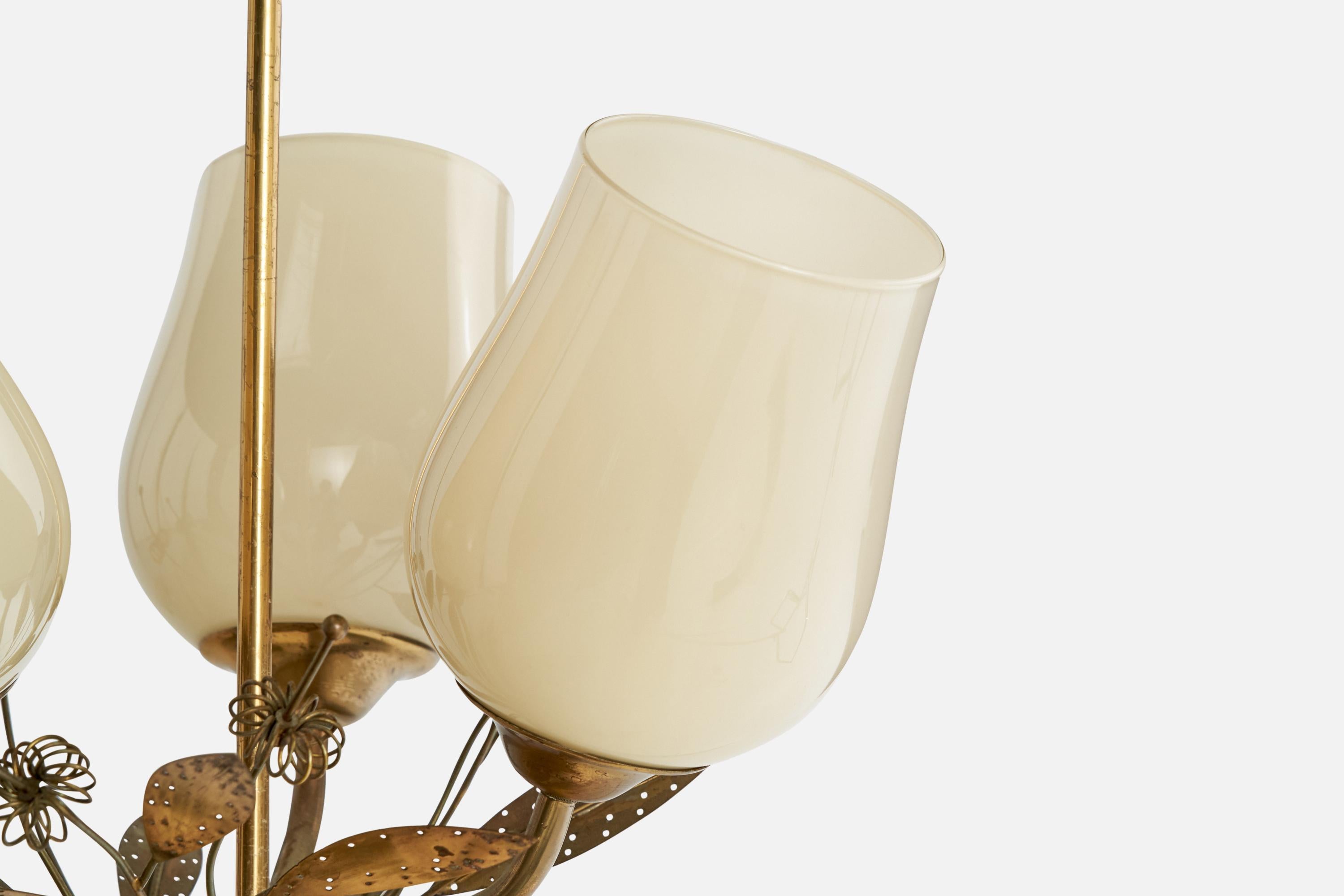 ITSU, Chandelier, Brass, Glass, Finland, 1950s For Sale 2