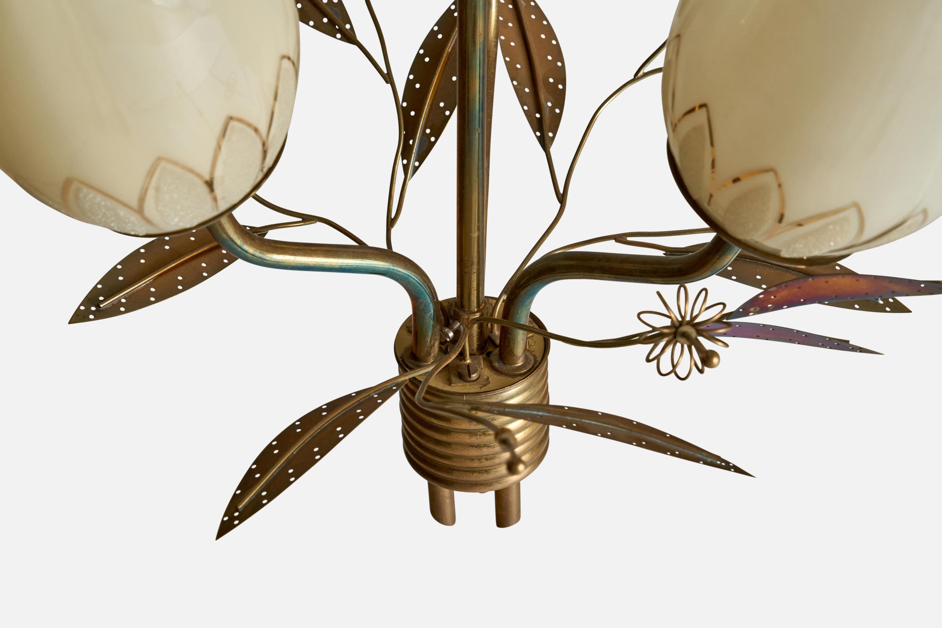 ITSU, Chandelier, Brass, Glass, Finland, 1950s 3