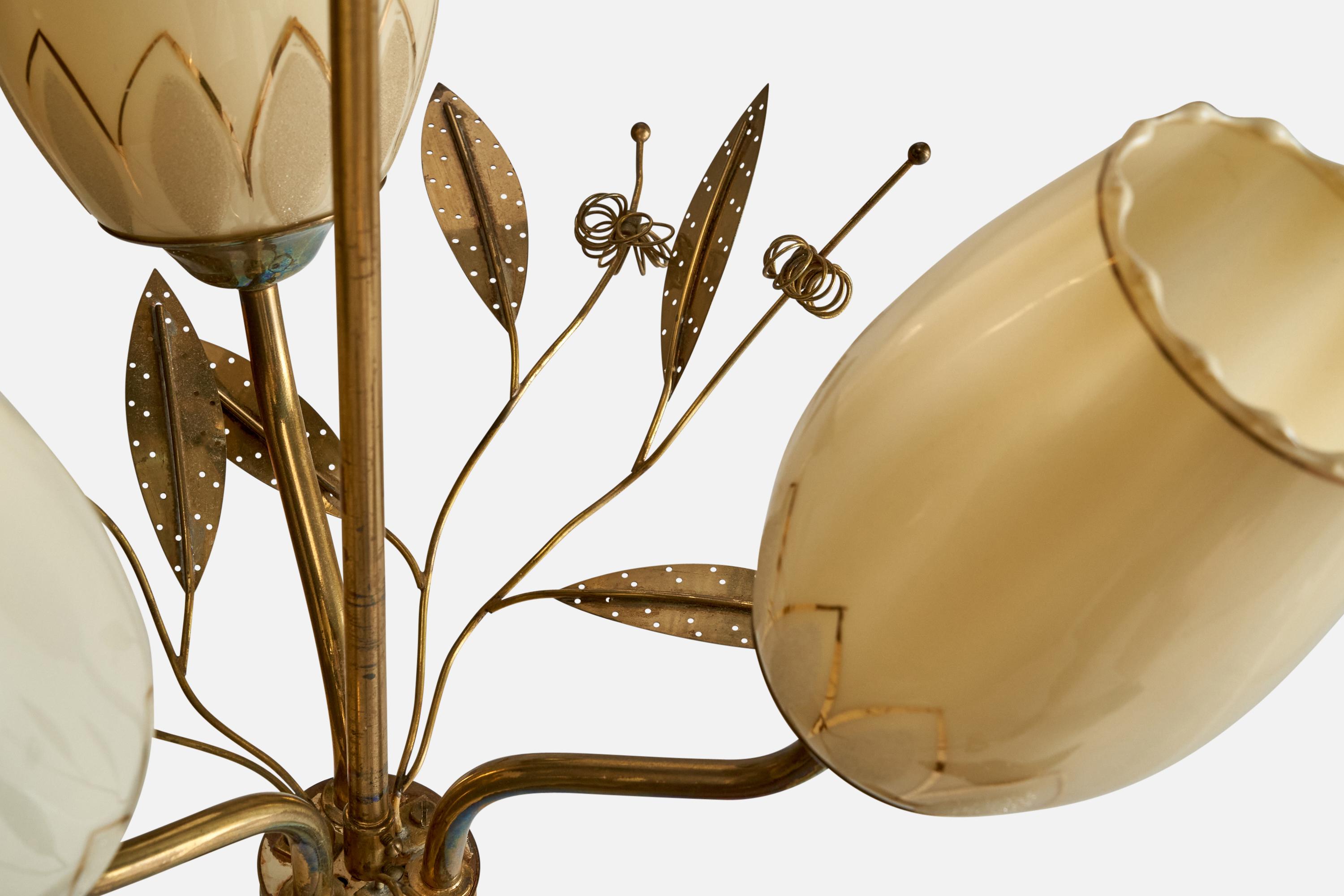 ITSU, Chandelier, Brass, Glass, Finland, 1950s For Sale 3