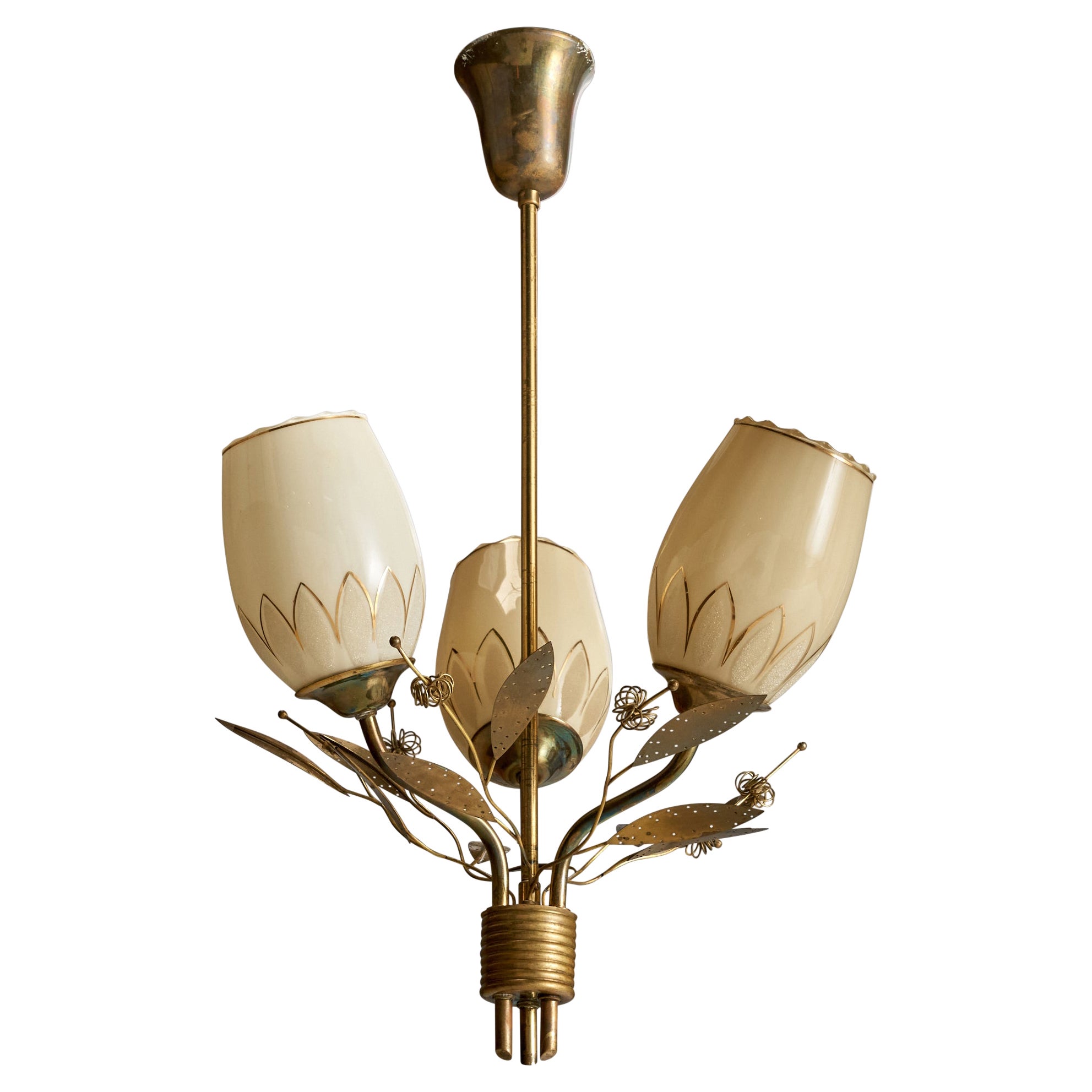 ITSU, Chandelier, Brass, Glass, Finland, 1950s