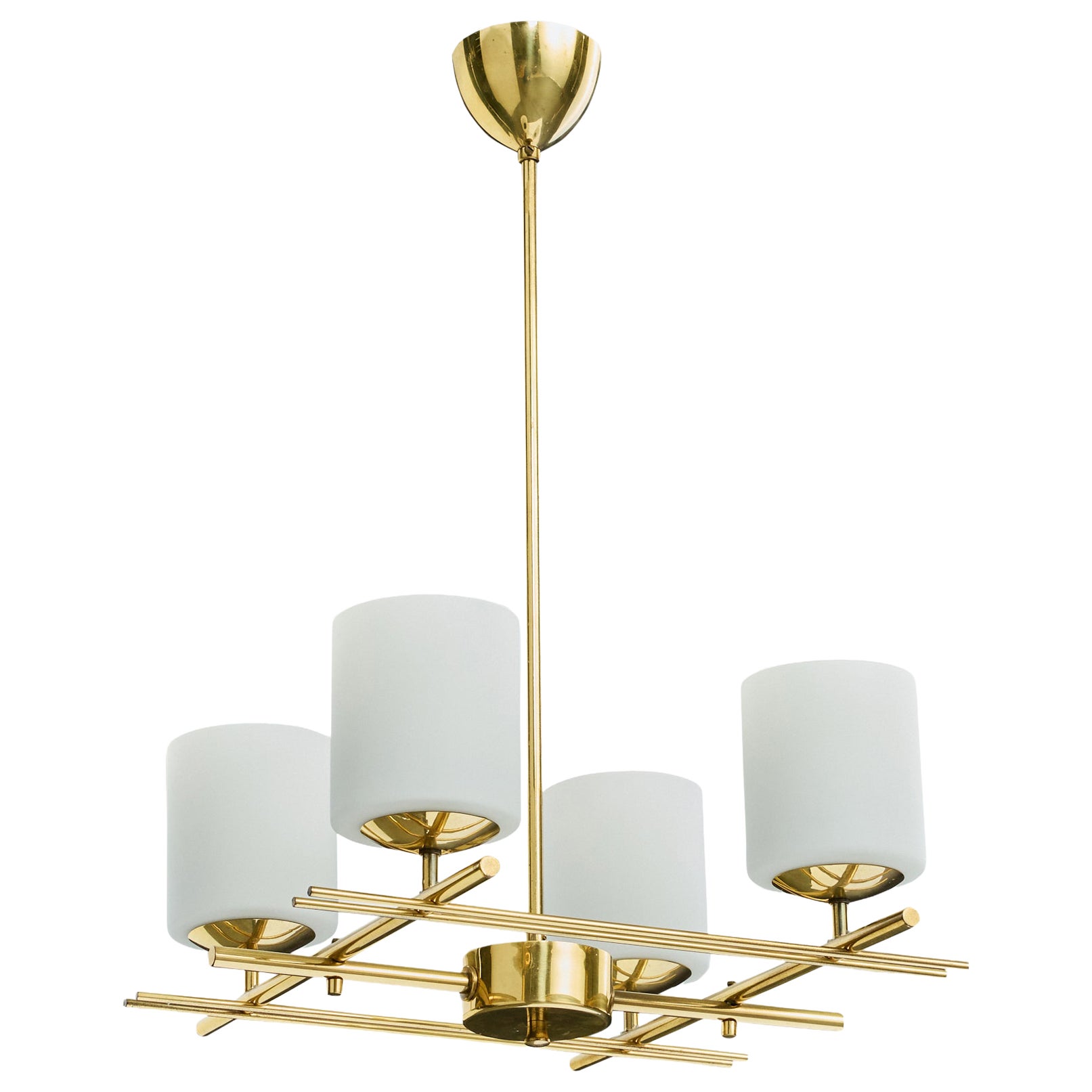 Itsu, Chandelier, Brass, Glass, Finland, 1950s