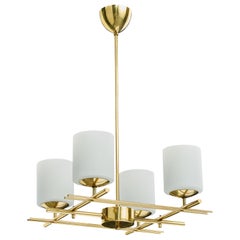 Itsu, Chandelier, Brass, Glass, Finland, 1950s