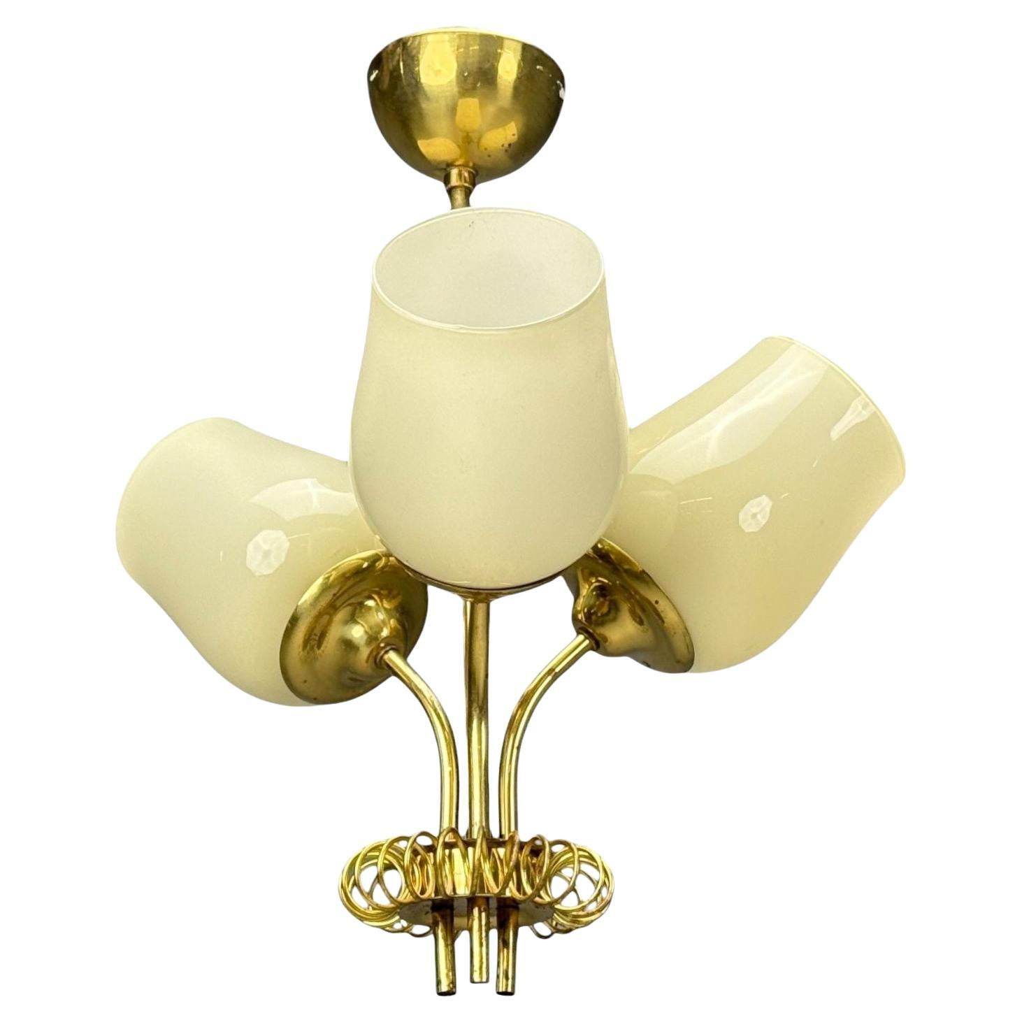 Itsu, Finnish Modern, Pendant Light, Opal Glass, Finland, 1940s For Sale