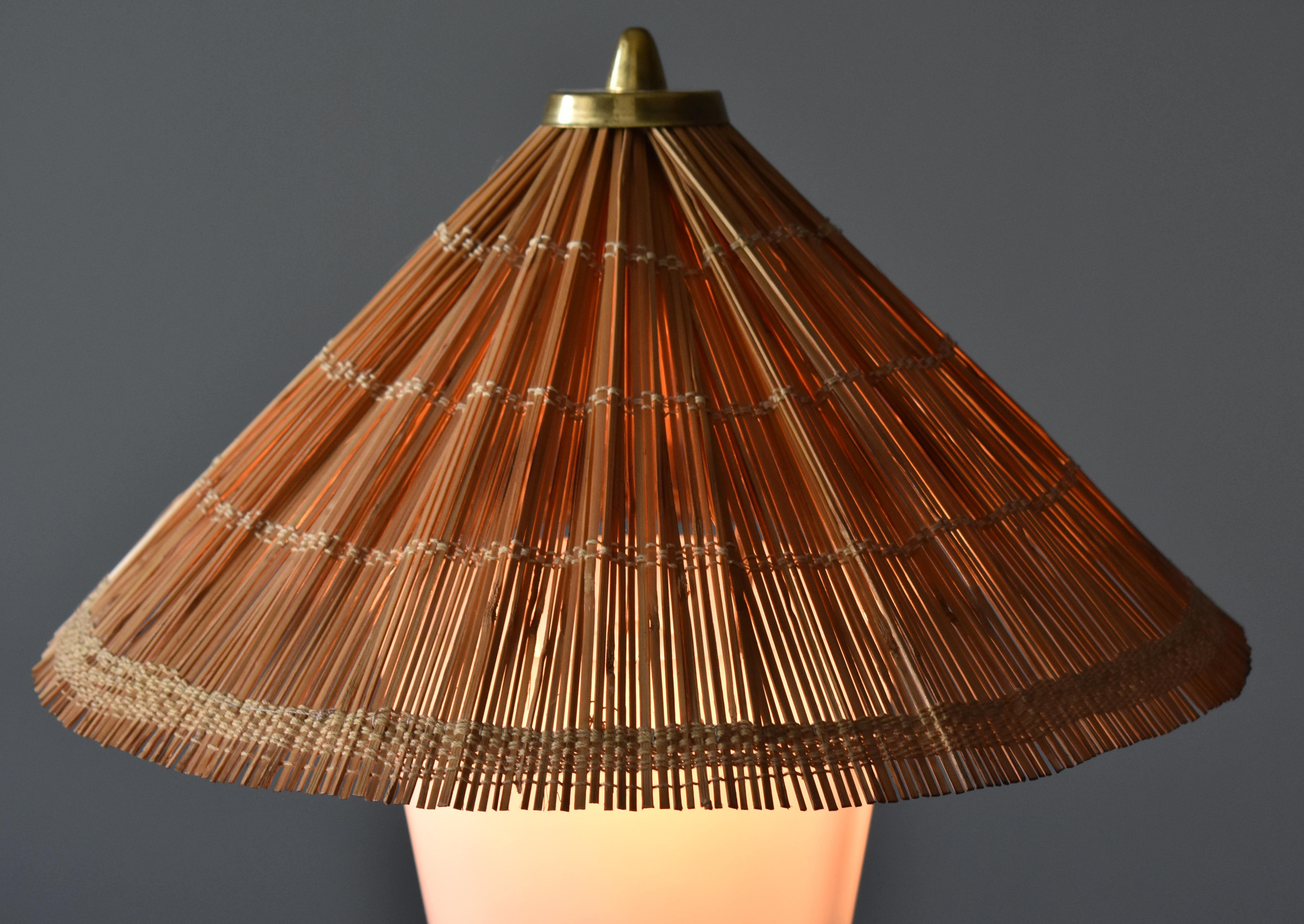 Itsu, Modernist Table Lamp, Brass, Painted Steel, Acrylic, Reed, Finland 1950s In Good Condition In High Point, NC