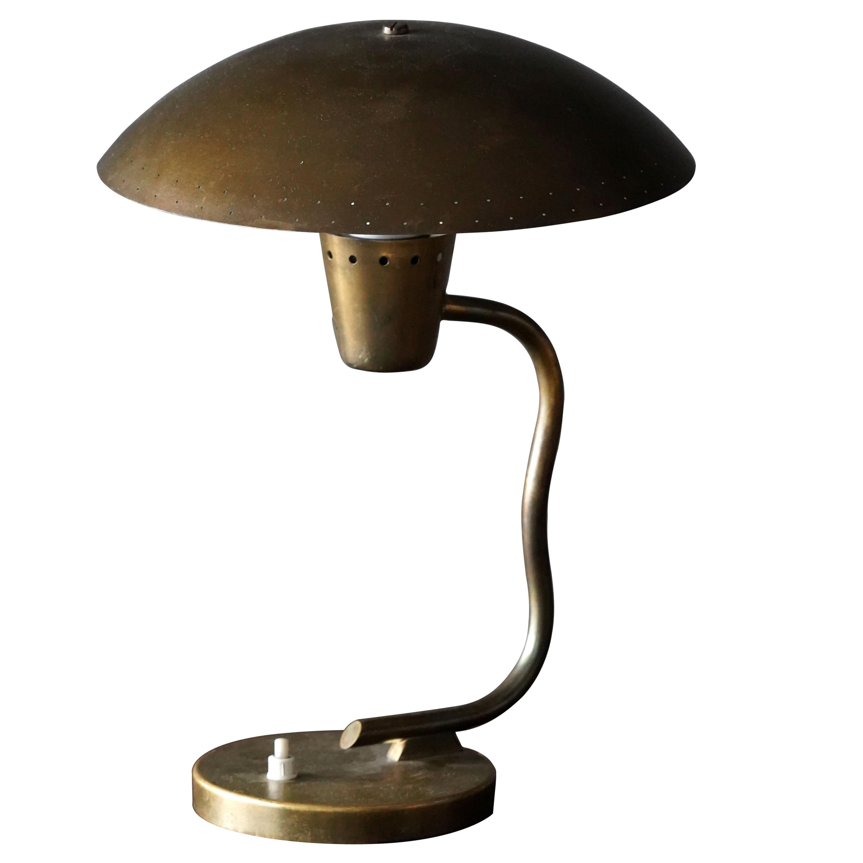 Itsu, Organic Modernist Table Lamp / Desk Light, Brass, Finland, 1950s