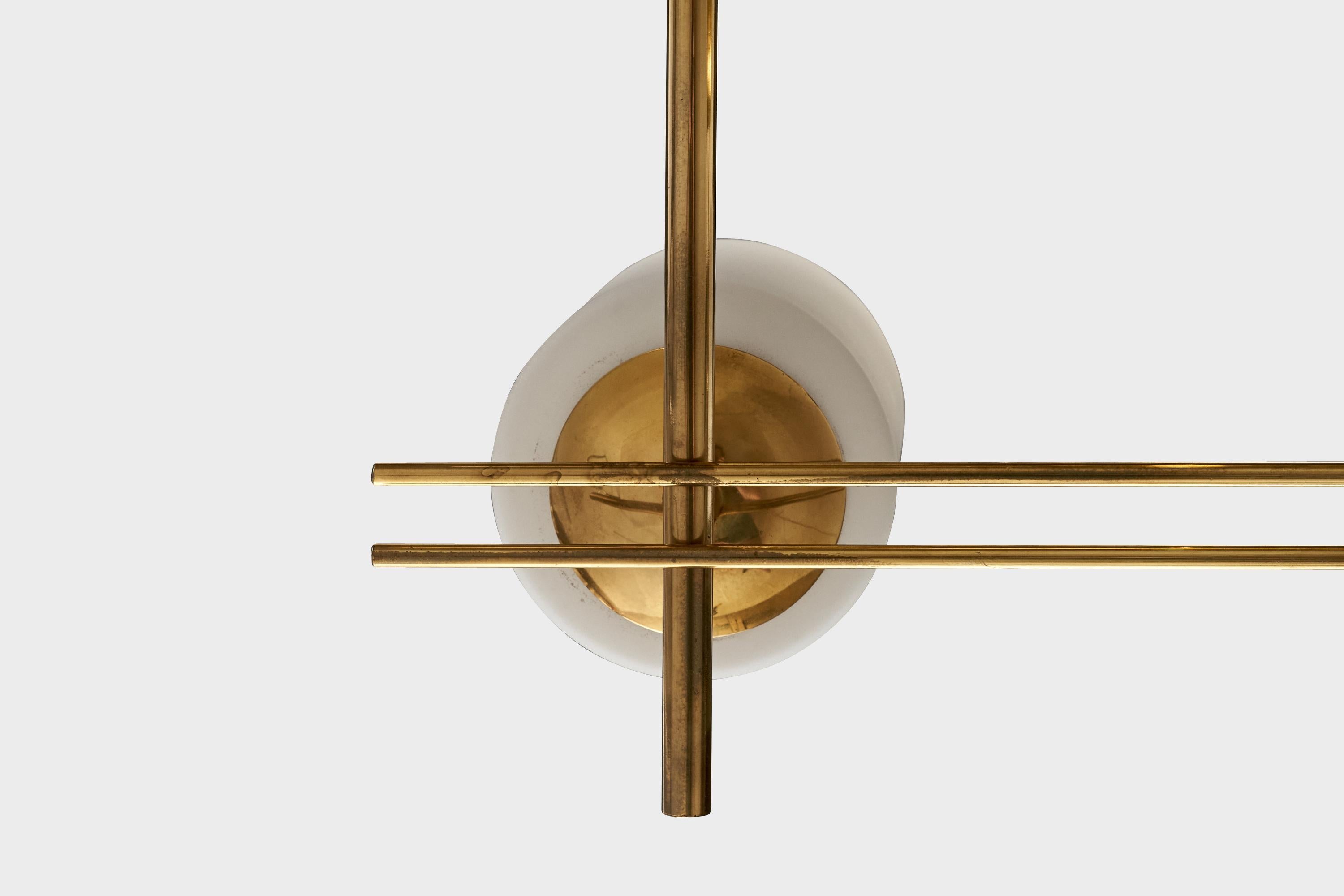 Itsu OY, Chandelier, Brass, Glass, Finland, 1950s For Sale 4