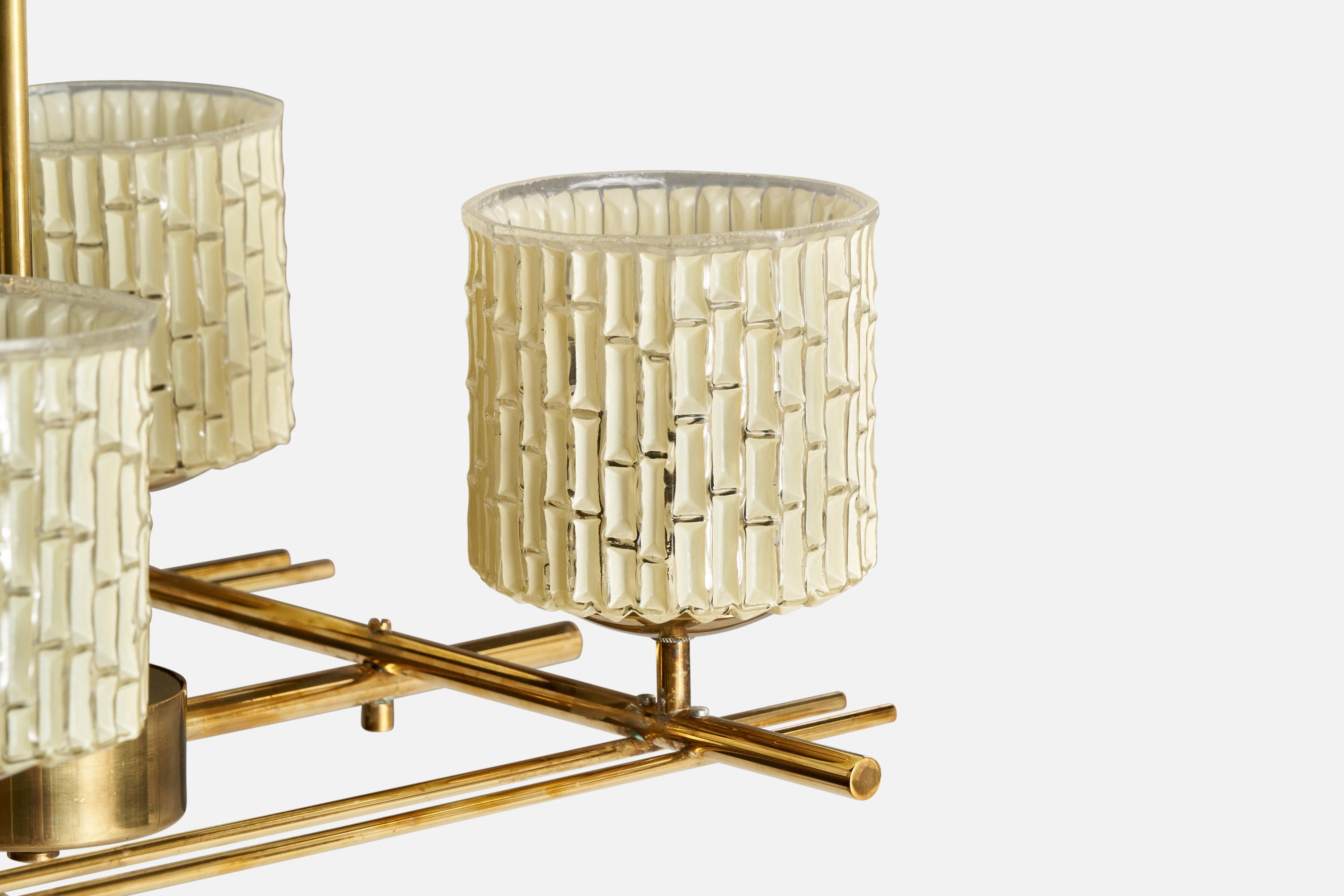 Itsu OY, Chandelier, Brass, Glass, Finland, 1950s For Sale 5