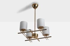 Itsu OY, Chandelier, Brass, Glass, Finland, 1950s