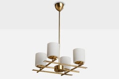 Itsu OY, Chandelier, Brass, Glass, Finland, 1950s