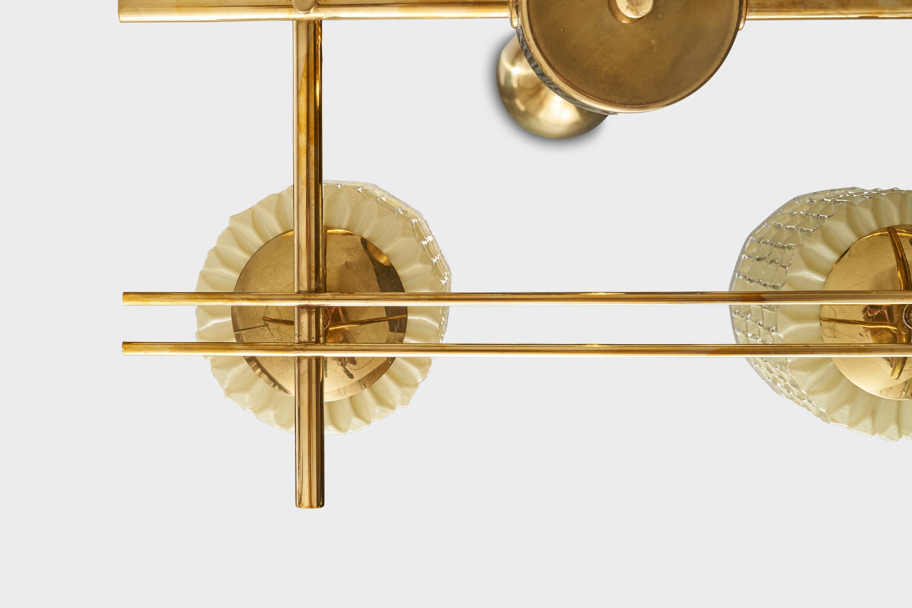 Mid-Century Modern Itsu OY, Chandelier, Brass, Glass, Finland, 1950s For Sale