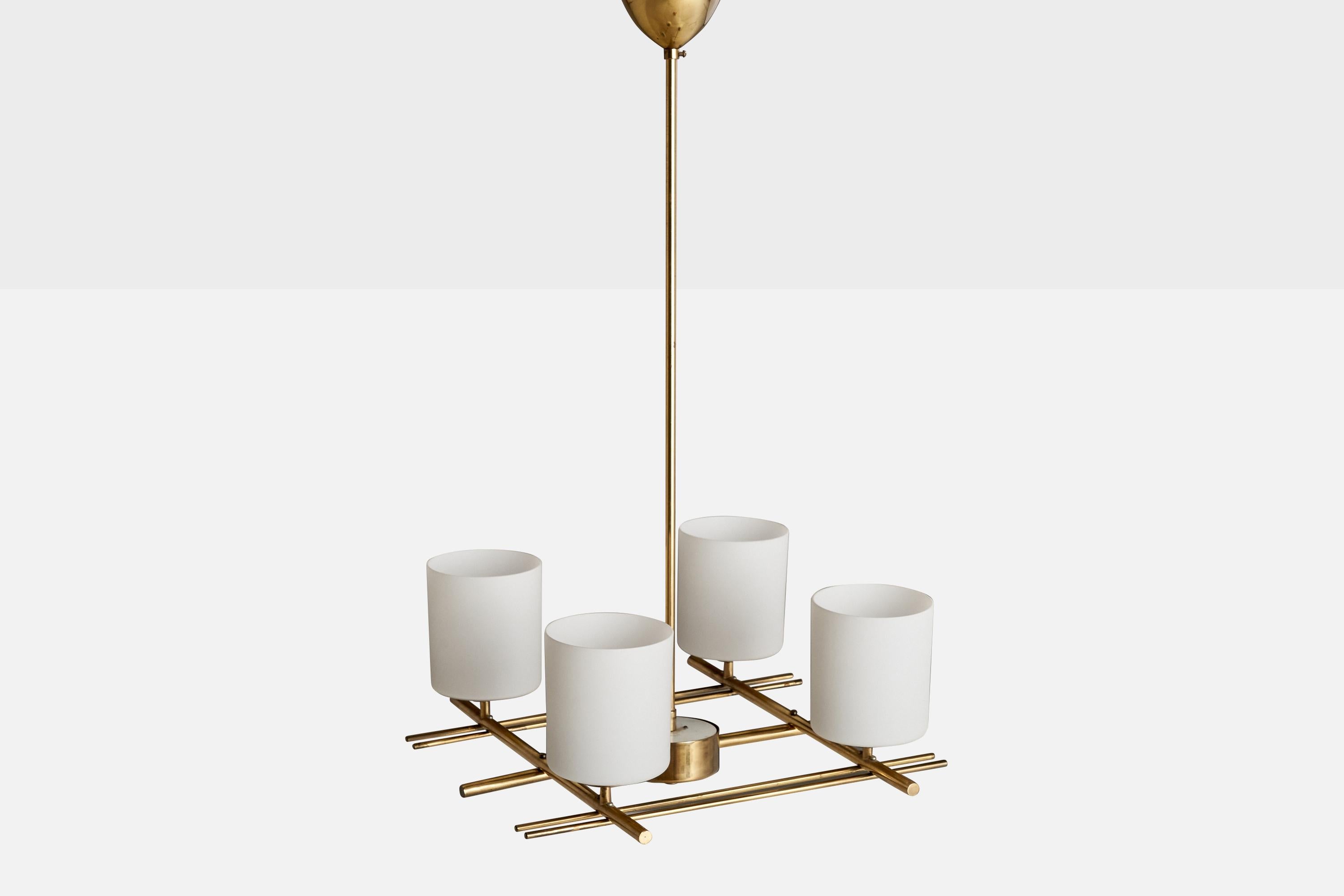 Itsu OY, Chandelier, Brass, Glass, Finland, 1950s In Good Condition For Sale In High Point, NC