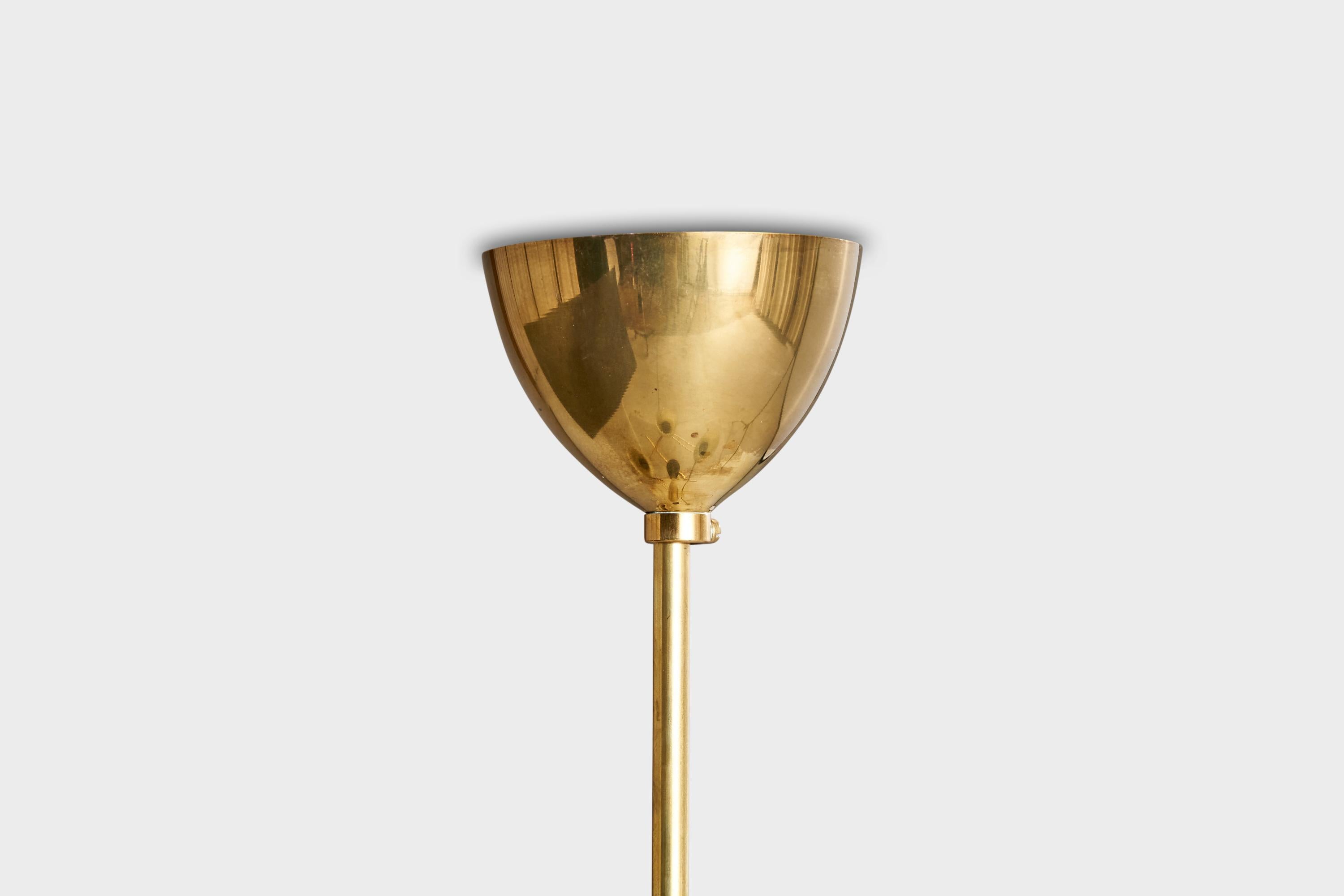 Itsu OY, Chandelier, Brass, Glass, Finland, 1950s In Good Condition For Sale In High Point, NC