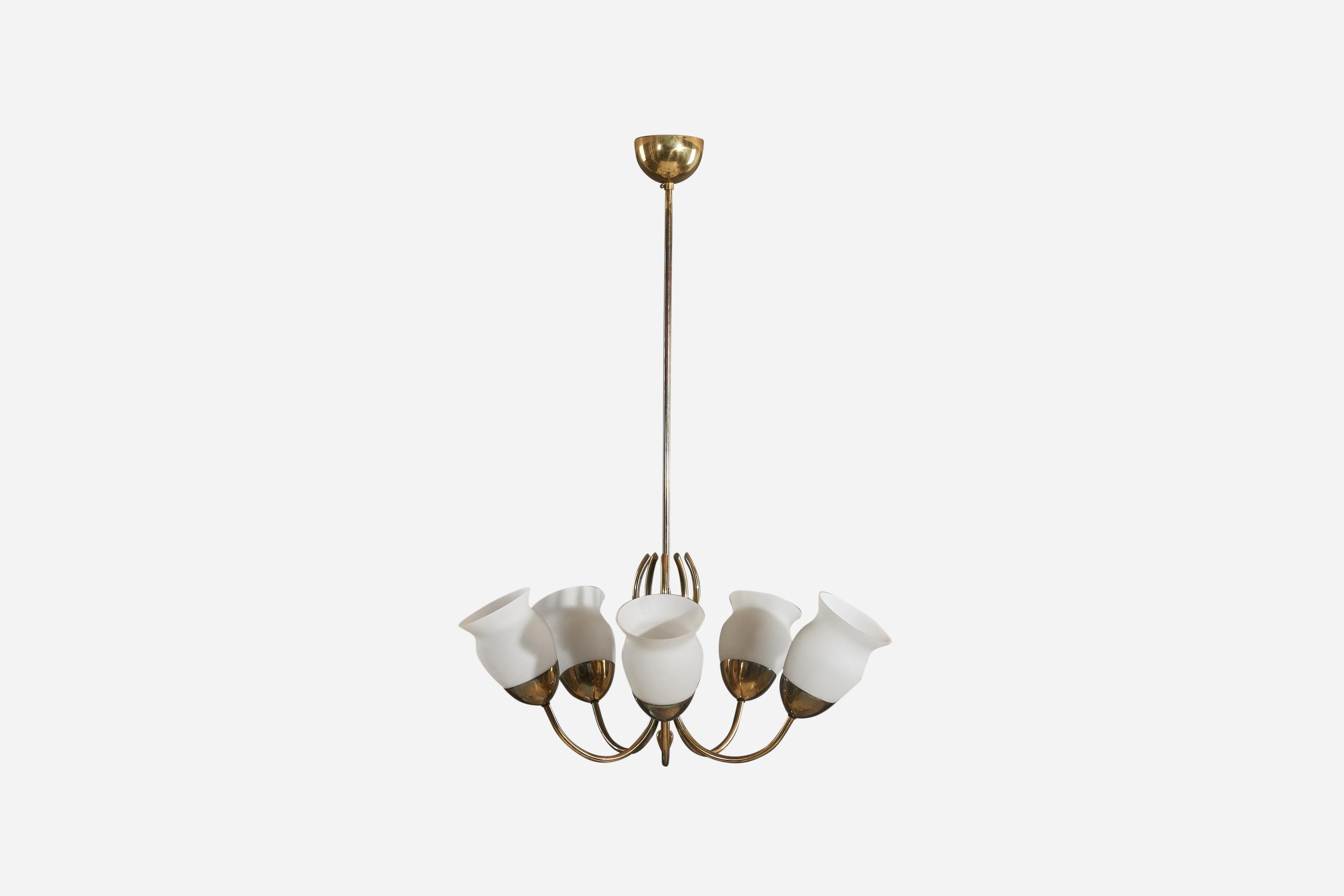 Mid-20th Century Itsu OY, Chandelier, Brass, Glass, Finland, 1950s For Sale