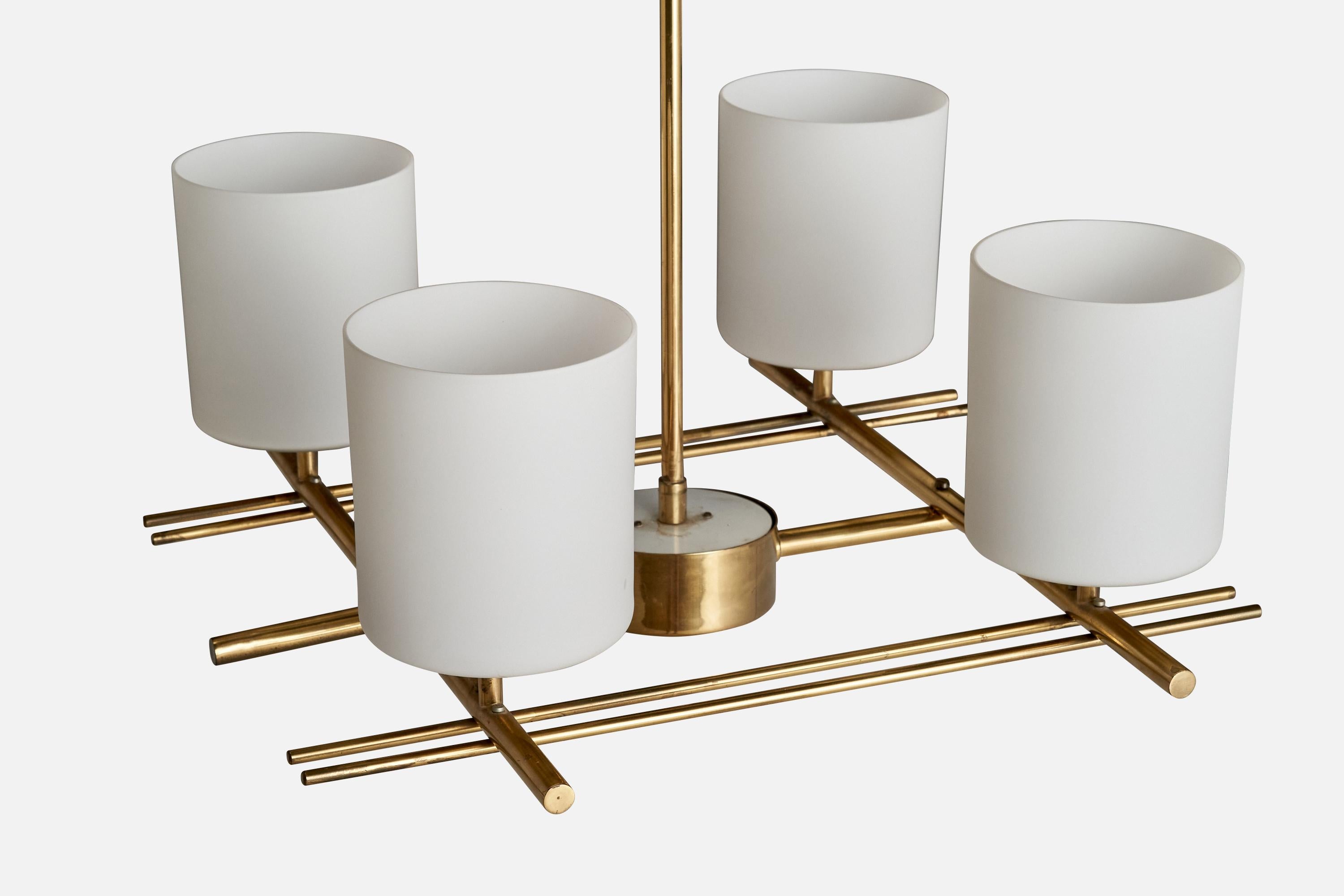 Mid-20th Century Itsu OY, Chandelier, Brass, Glass, Finland, 1950s For Sale
