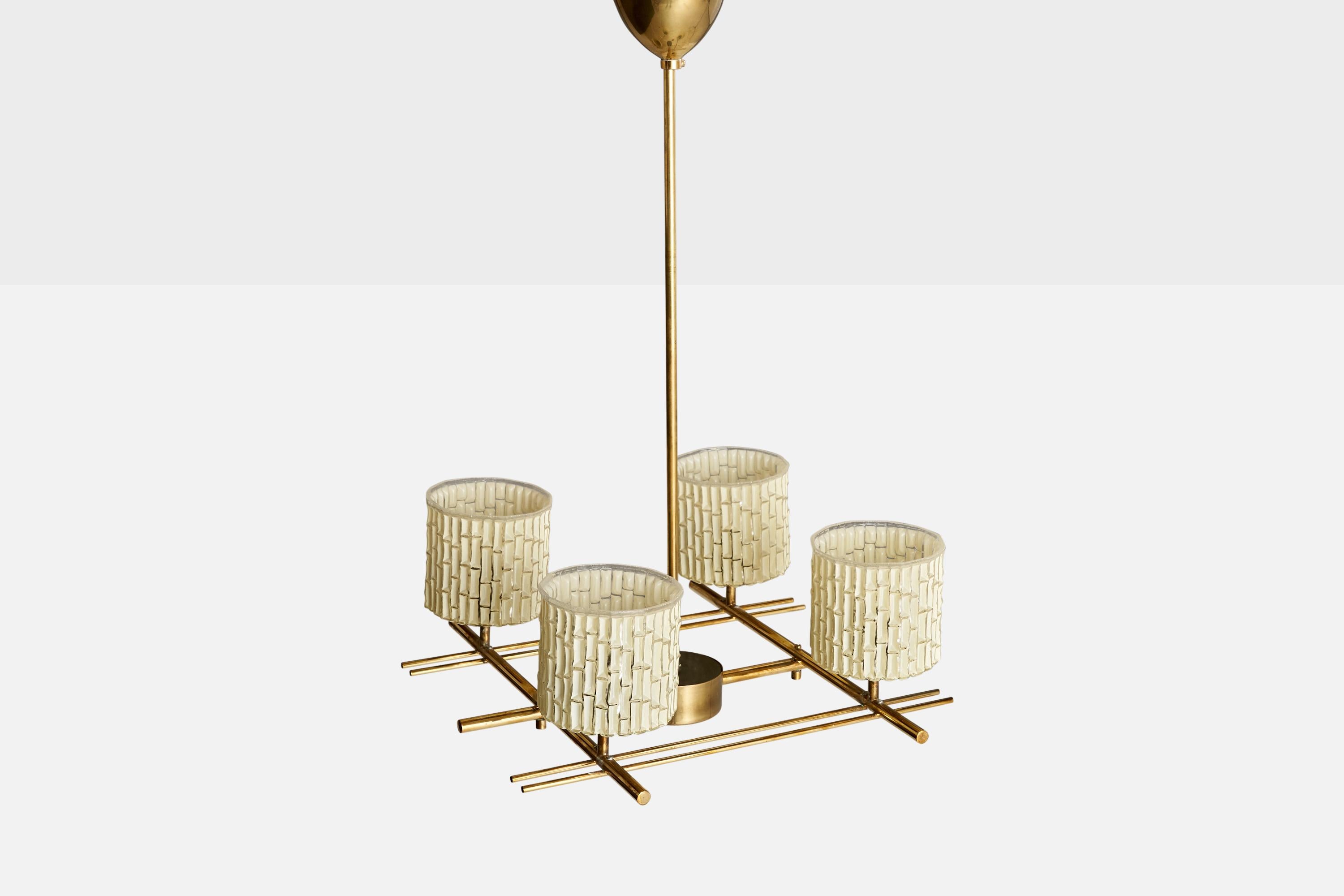 Mid-20th Century Itsu OY, Chandelier, Brass, Glass, Finland, 1950s For Sale
