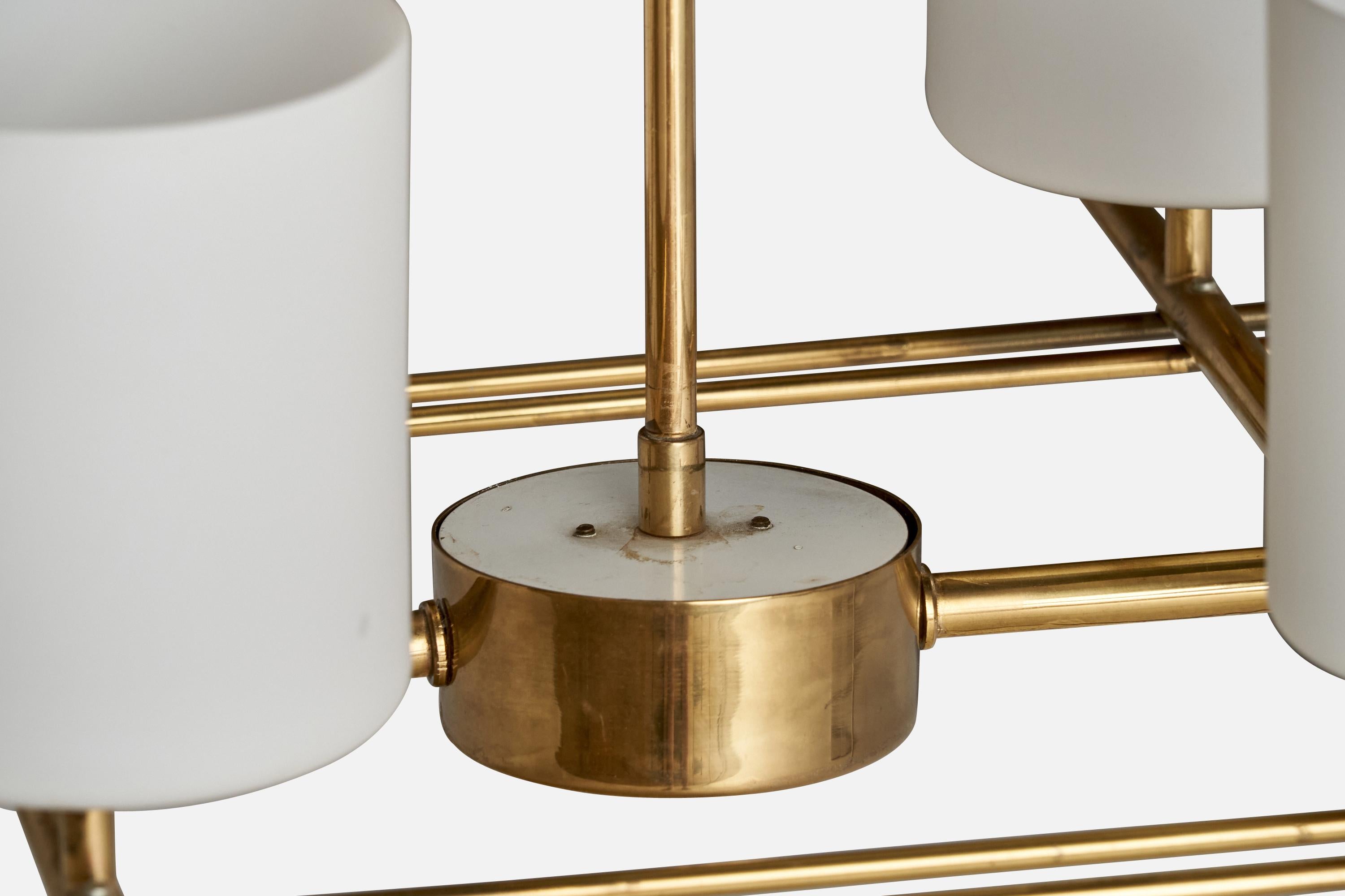 Itsu OY, Chandelier, Brass, Glass, Finland, 1950s For Sale 2