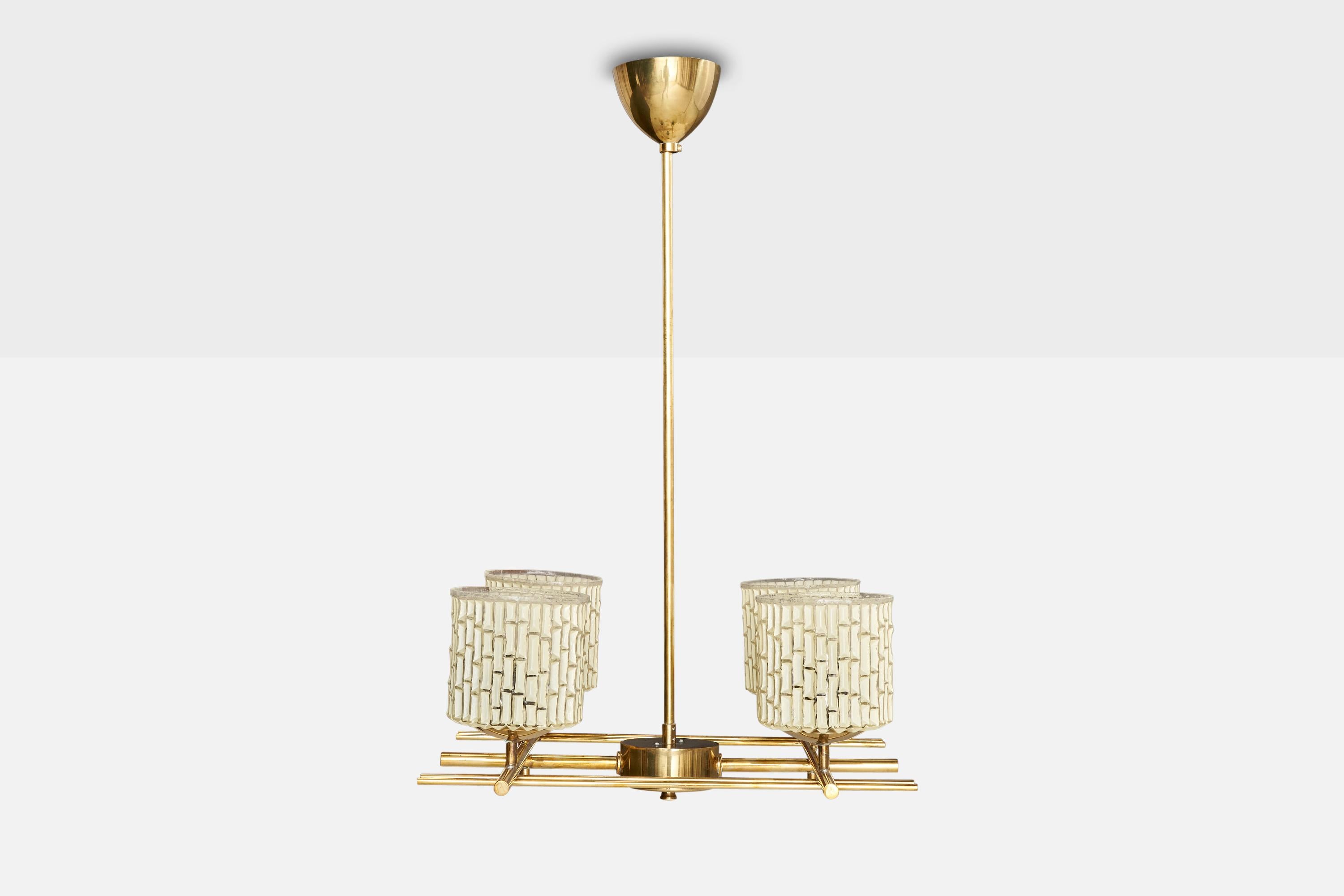 Itsu OY, Chandelier, Brass, Glass, Finland, 1950s For Sale 2